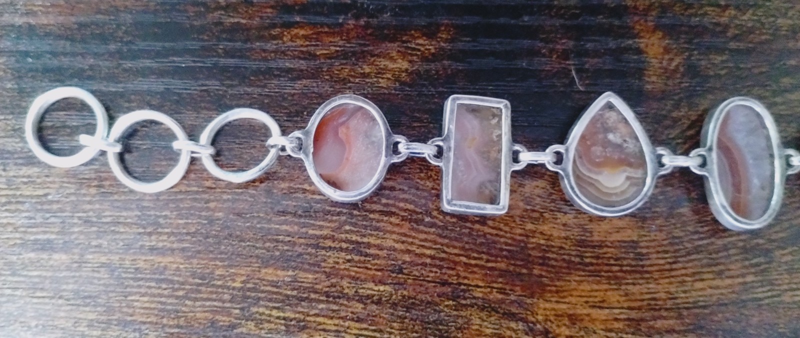 Natural SJ Red Banded Agate Stone Sterling Silver Sajen Toggle Bracelet 7-9in