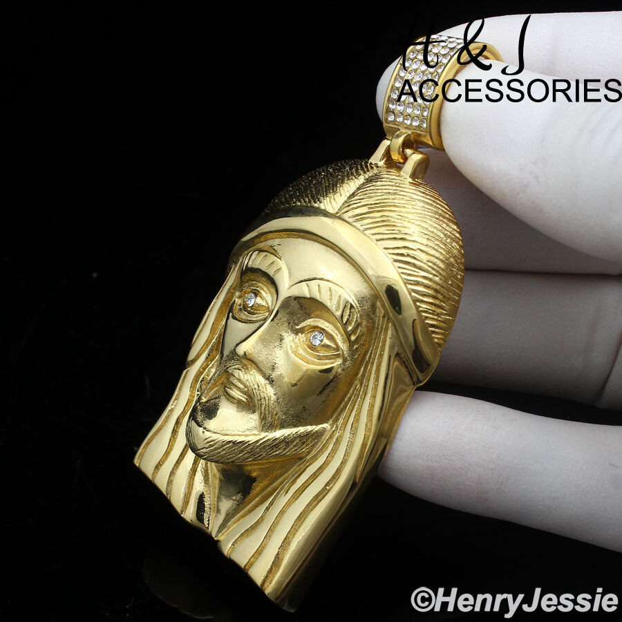 18-40″Stainless Steel 7mm Gold Plated Miami Cuban Chain BIG CZ Jesus Pendant*143