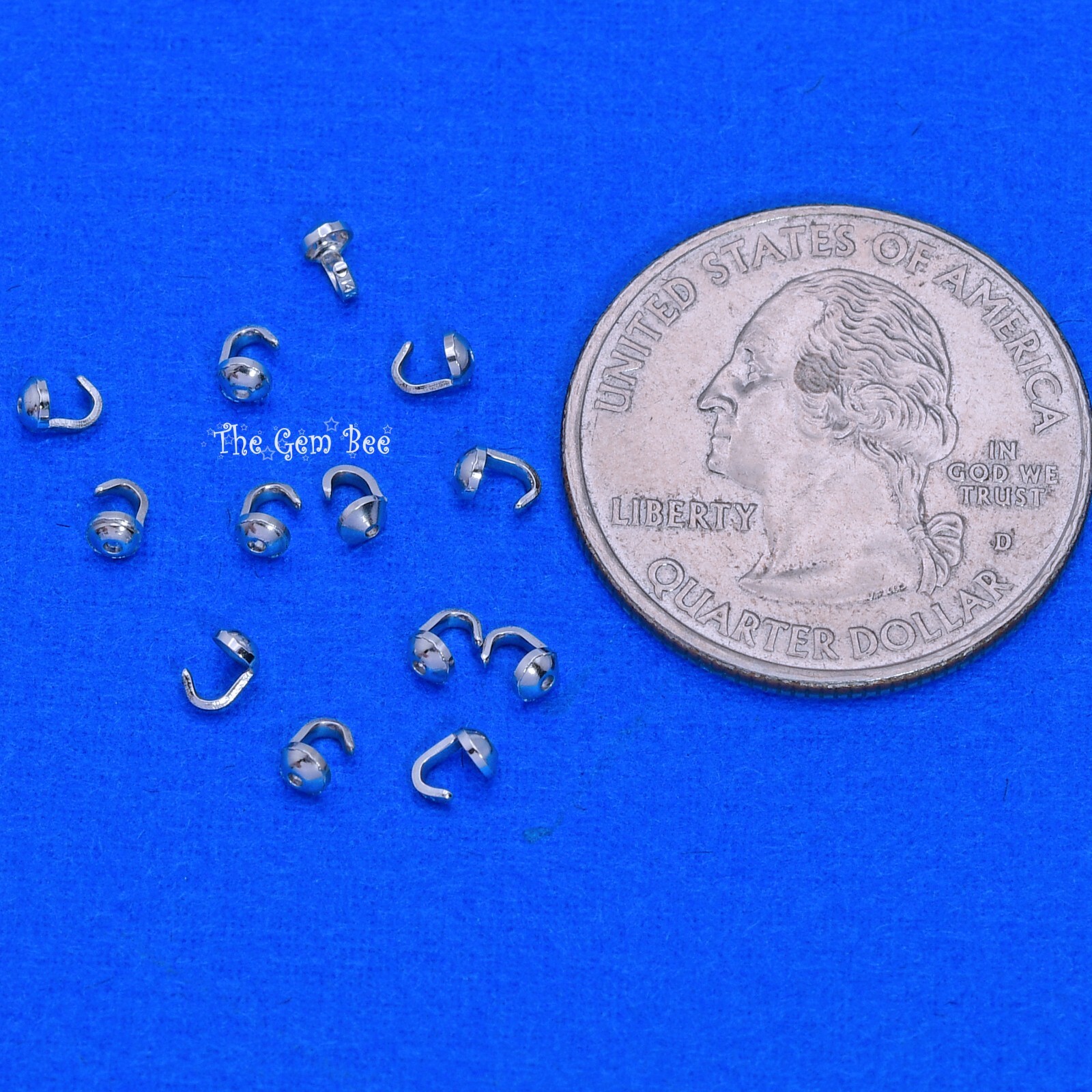 14K Solid White Gold Crimp Hook Bead Tip Cup End Findings Quantity: (2)