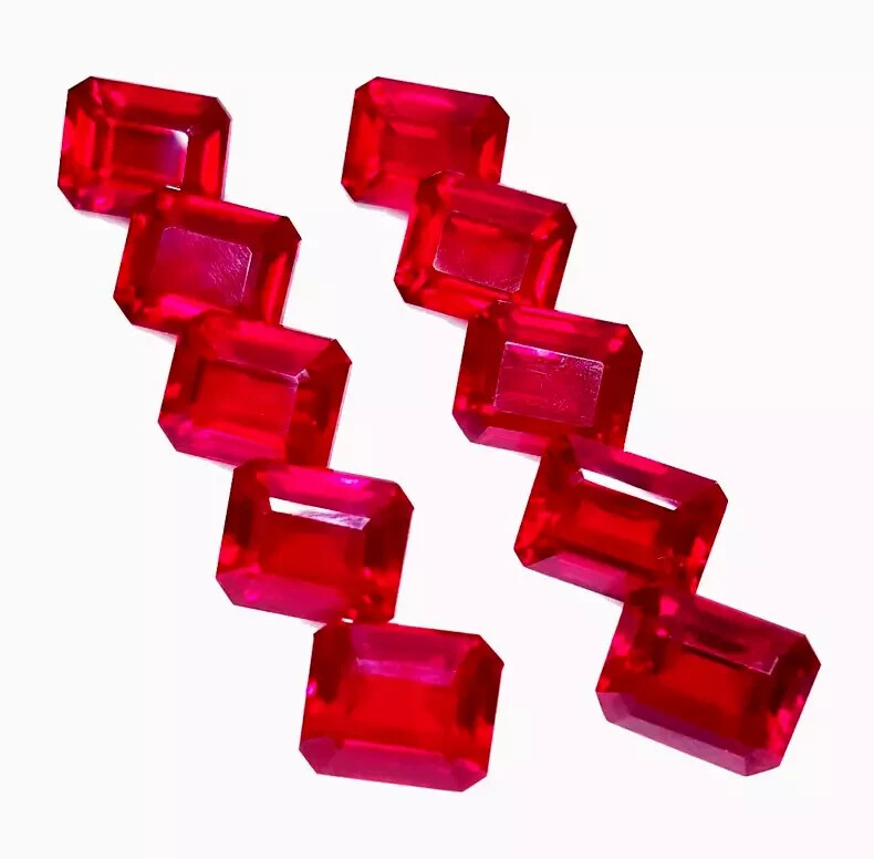 Red Ruby Natural 80 Ct 7-8 Pcs Emerald Cut Certified Loose Gemstone Lot