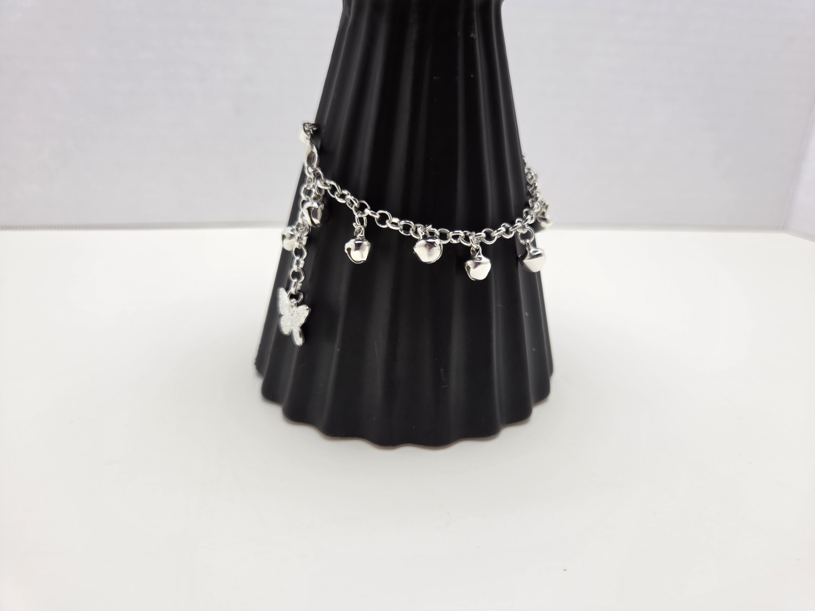 Silver Tone Cable Chain Bracelet, Butterfly Dangle Charm, Lobster Clasp, 8 in