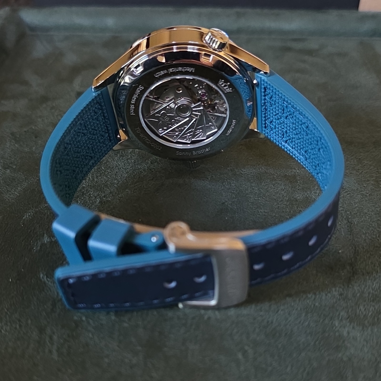 SKYSEED Silver Dial Roman Numerals Watch Blue Leather Strap