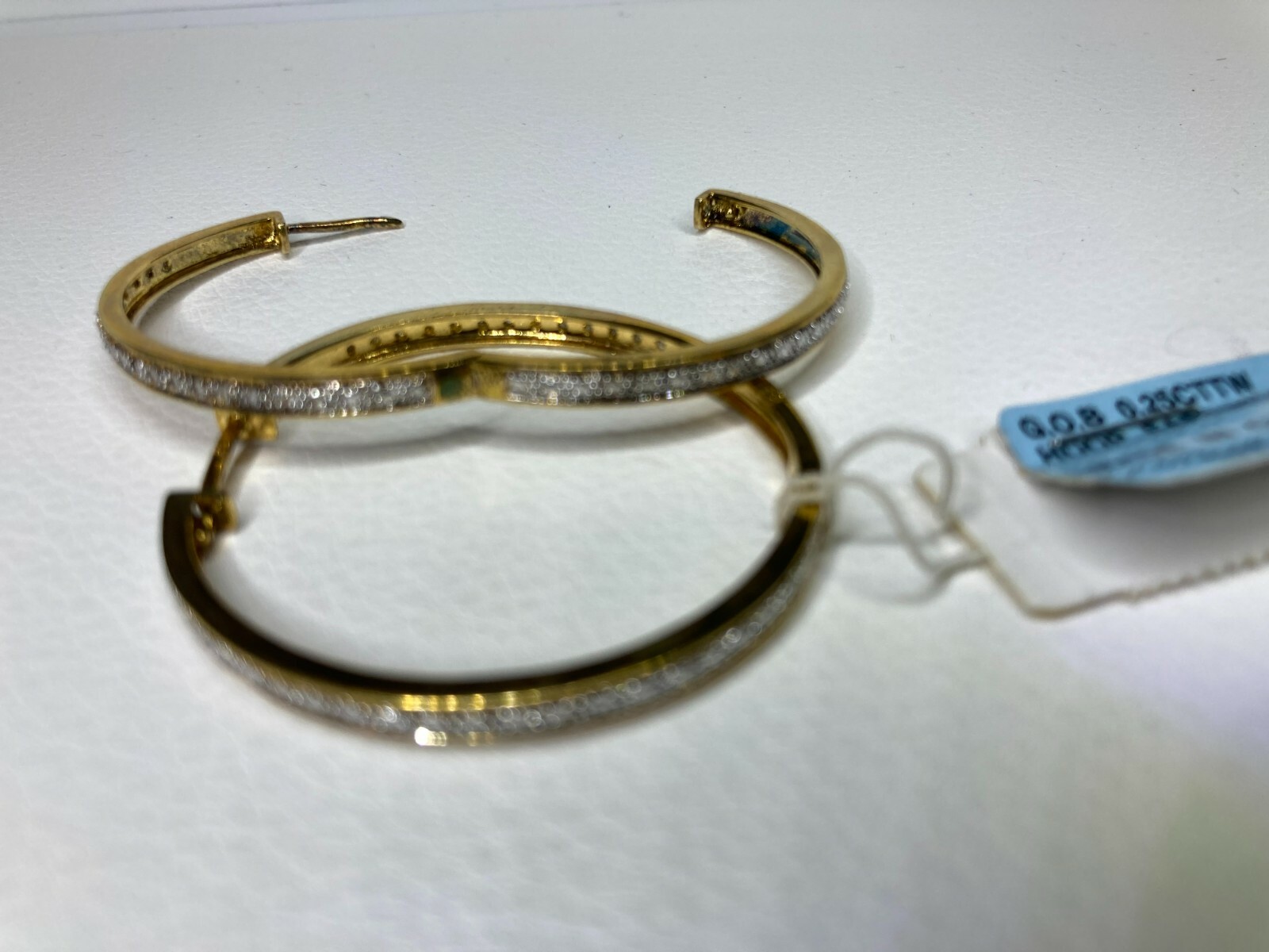 Gold Over Brass 0.25 CTW Diamond hoop Earrings 1 5/8 inches