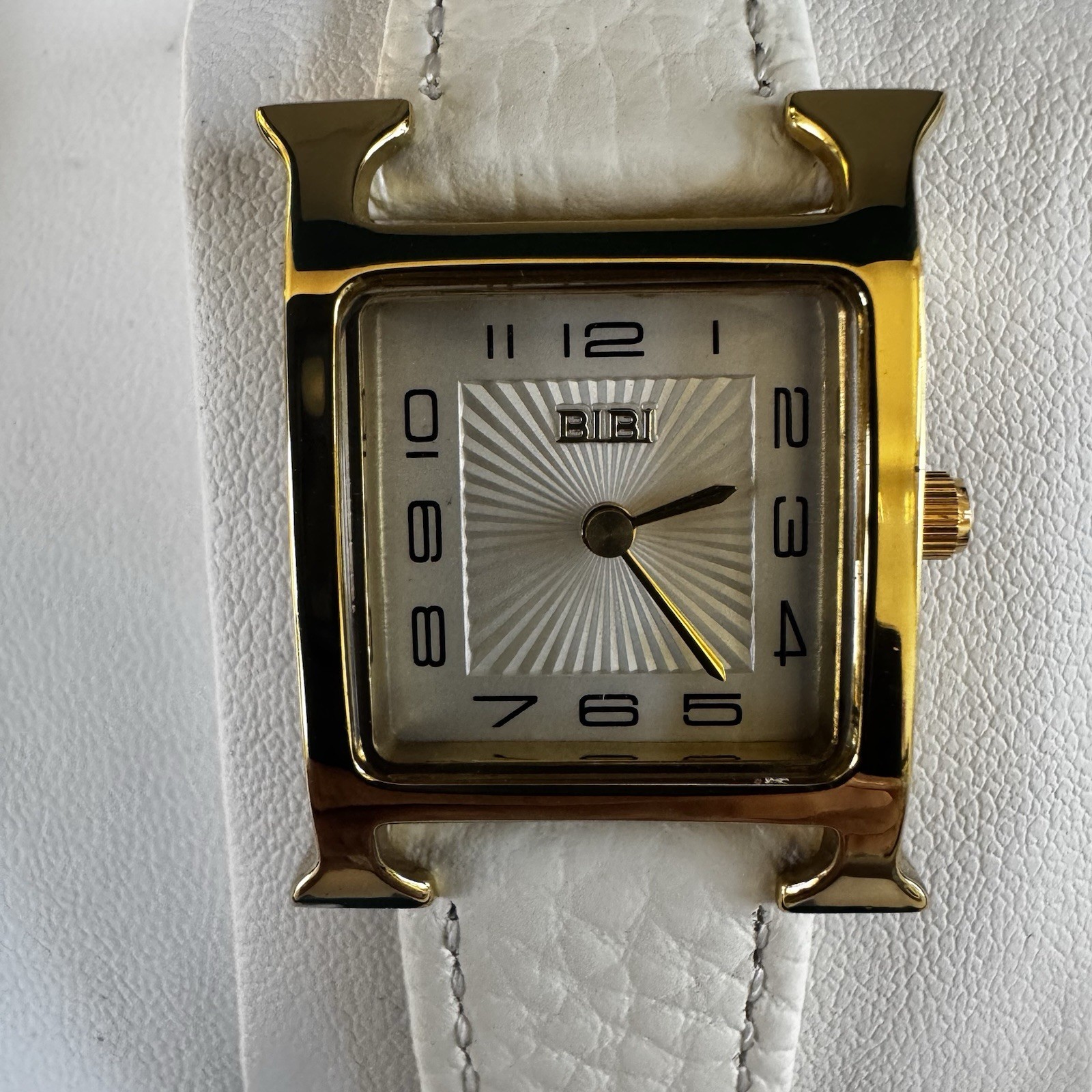 Bibi Luxury Watch Women’s Gold H Inspired Crystal Set Bezel Ivory Band NEW