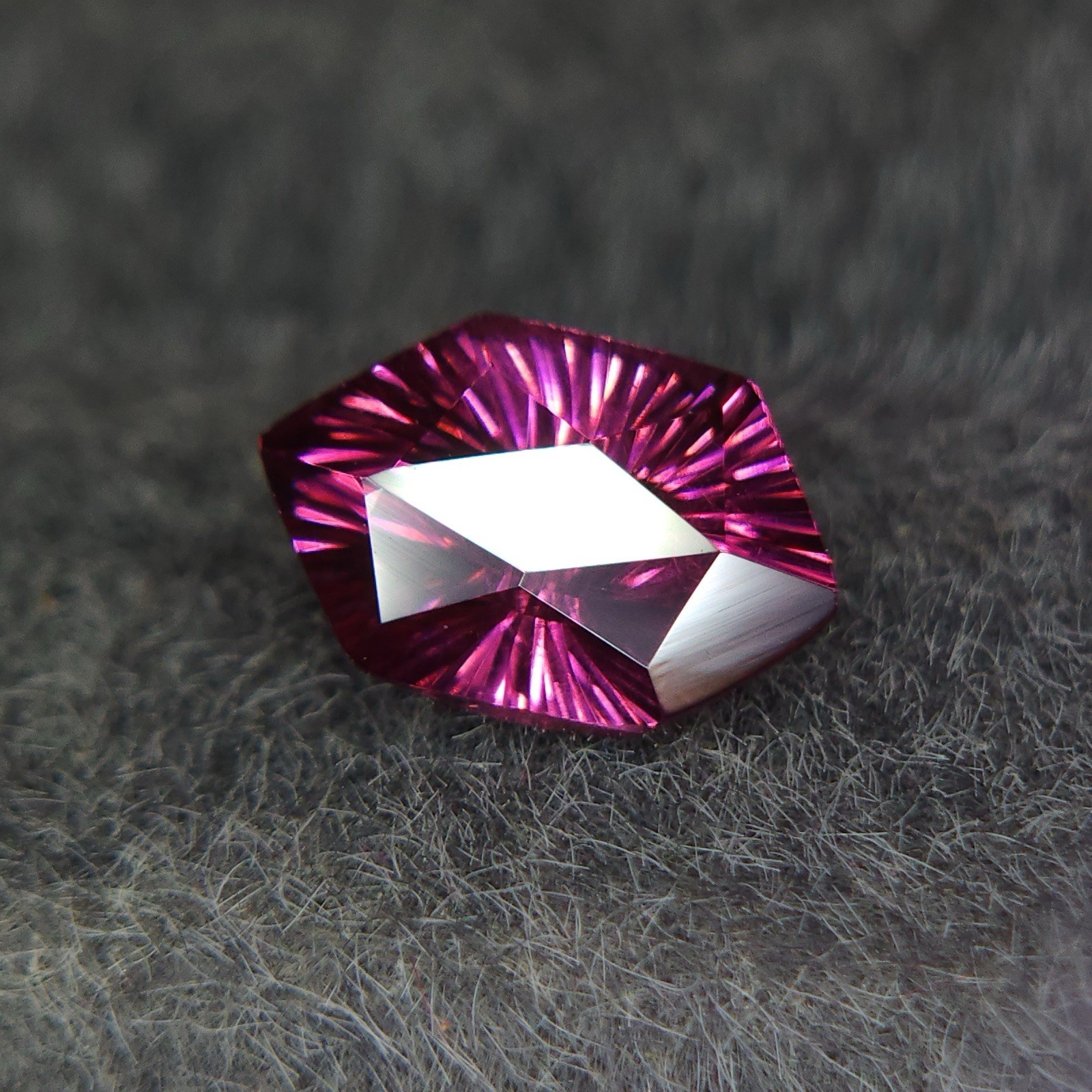 Natural Rhodolite Garnet Sunburst Cut Long Hexagon 8.3mm 1.30 Carat.
