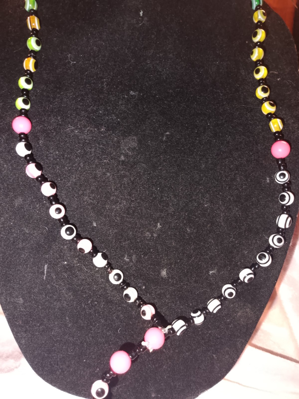 Multicolor Glass Beaded Ball Chain Necklace Round Charm Pendant