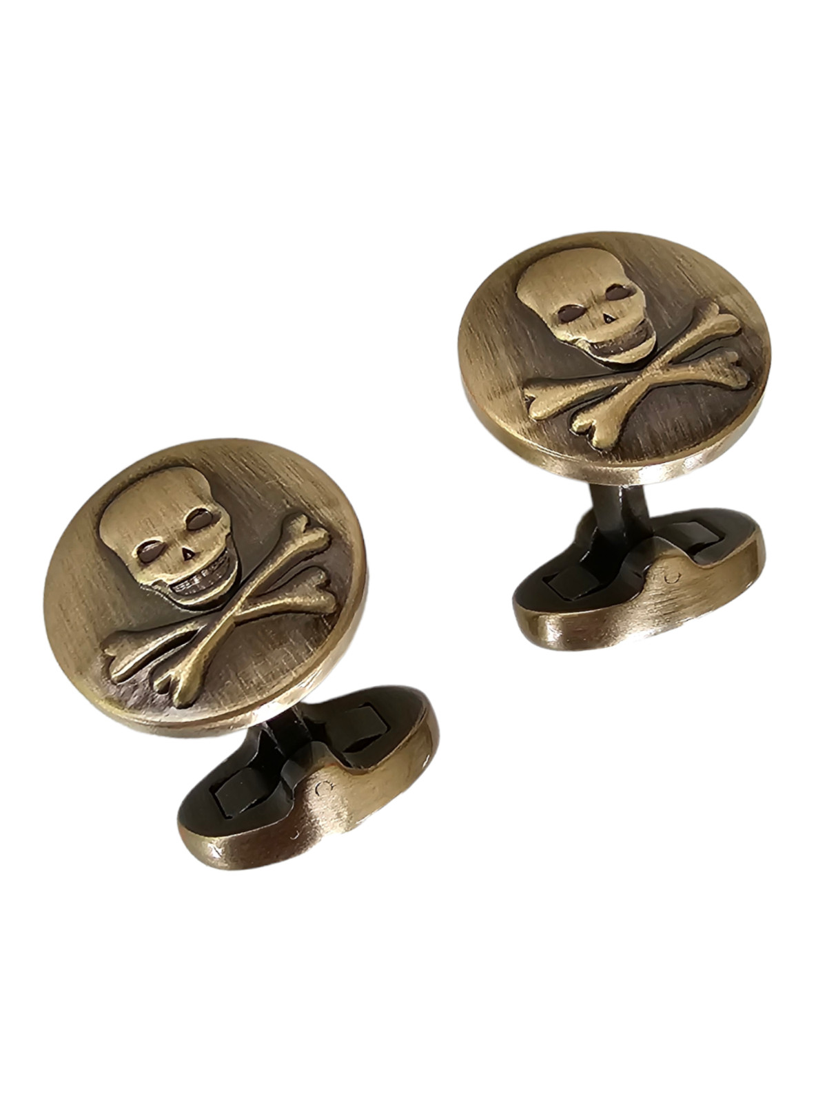J Hilburn Skull & Crossbones Brushed Bronze Cufflinks – Made in United Kingdom