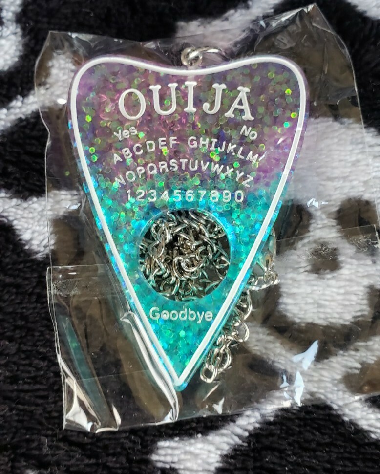 Ouija Planchette Pendant Necklace Purple Blue Glitter Resin Spirit Board Gothic