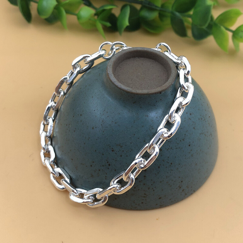 Fine Pure S990 Sterling Silver Bracelet Women Men Solid Silver Cable Link