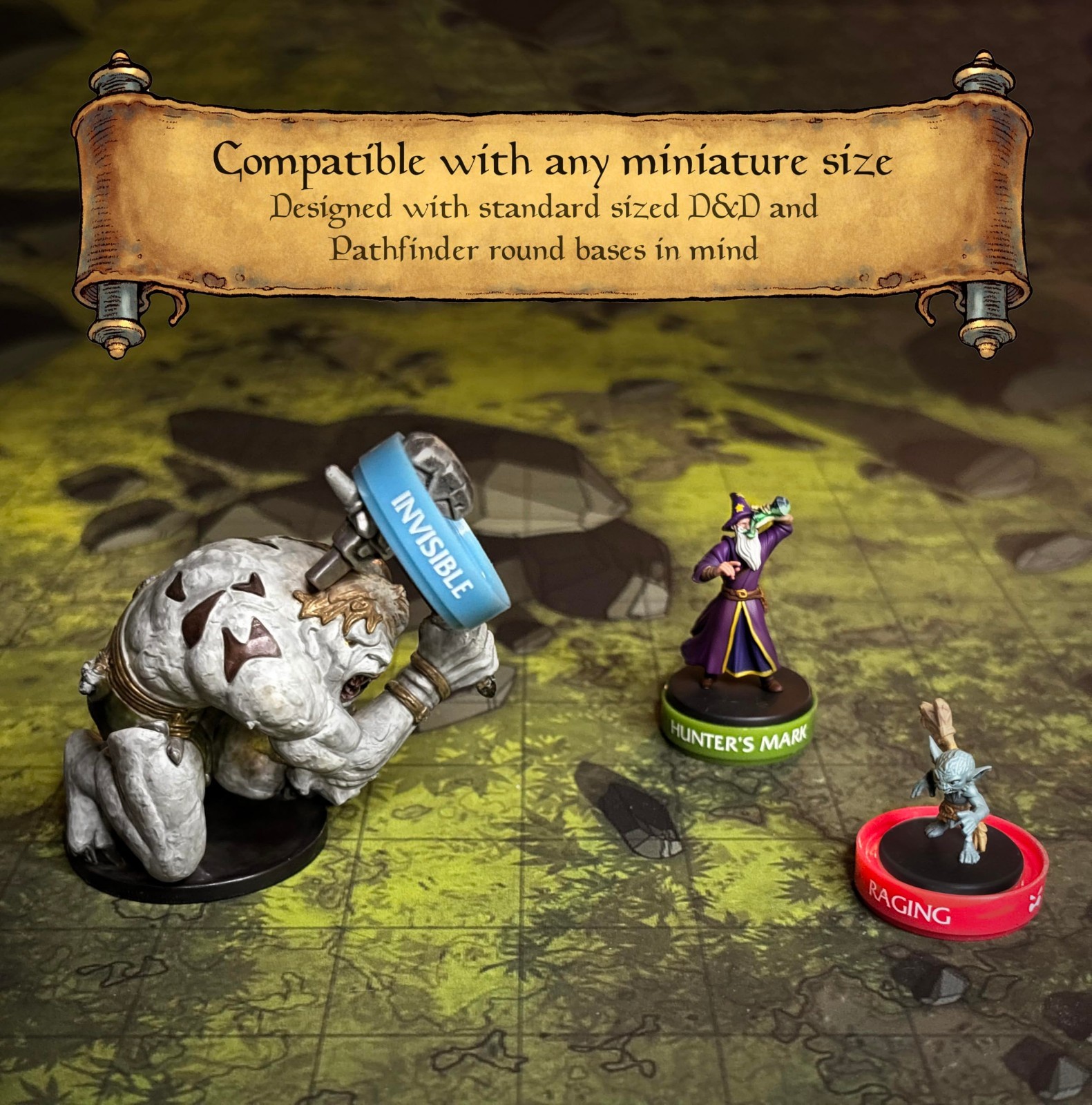 Stackable DND Condition Rings – 120 Pieces, 30 Statuses & Spells, D&D Accessorie