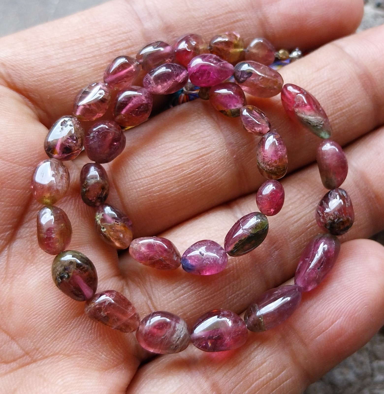 60 Ct 5.5×6 to 5×12 MM Natural Multi Bi Color Tourmaline Tumble 10 Inch Beads