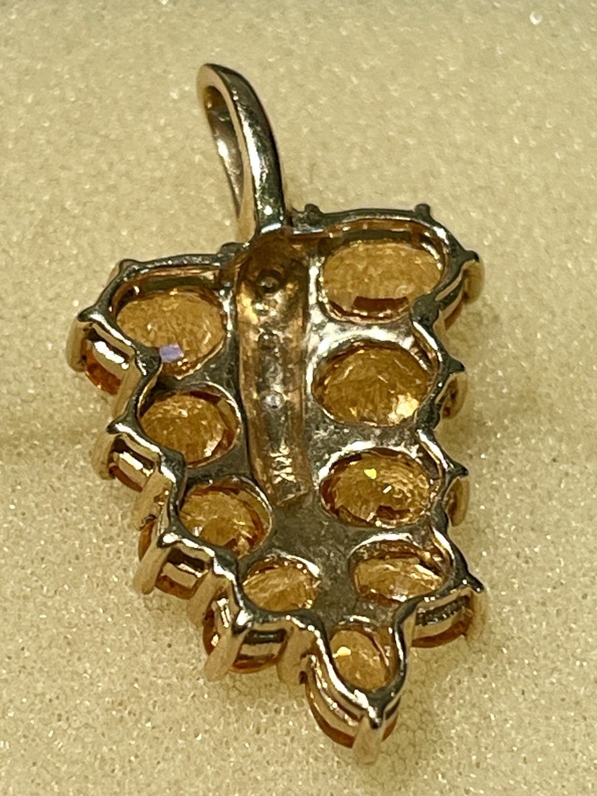 14K Gold Pendant with Citrines And Diamonds 3.32gr, 1.25”L Generous Bail Vintage