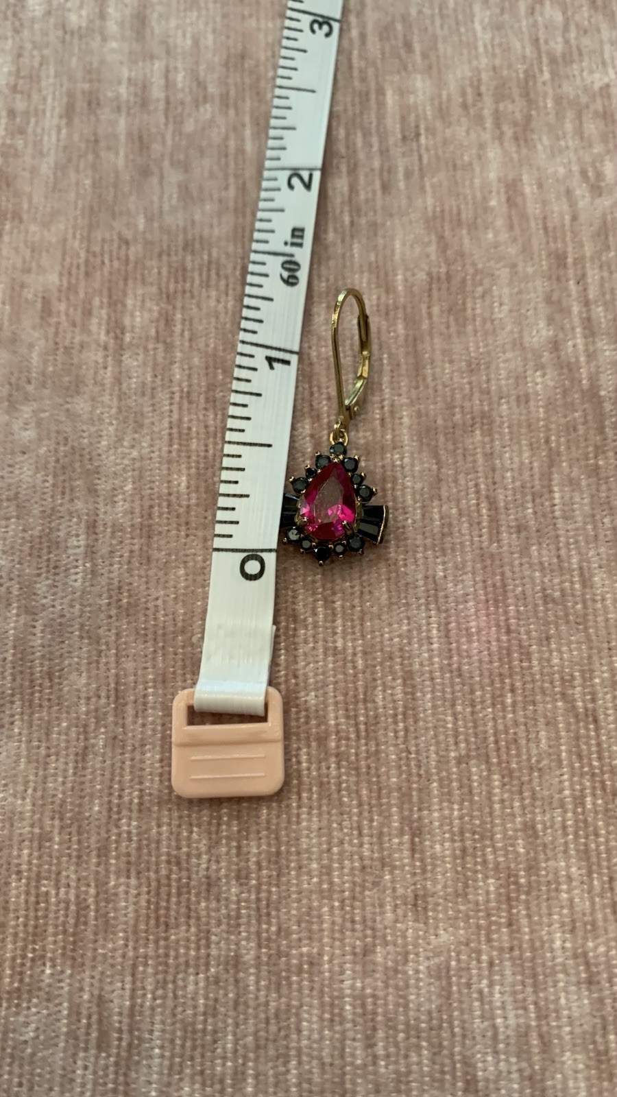 PEAR LAB CREATED RUBY WITH BLACK SPINEL 18K YELLOW GOLD OVER SILVER EARRINGS