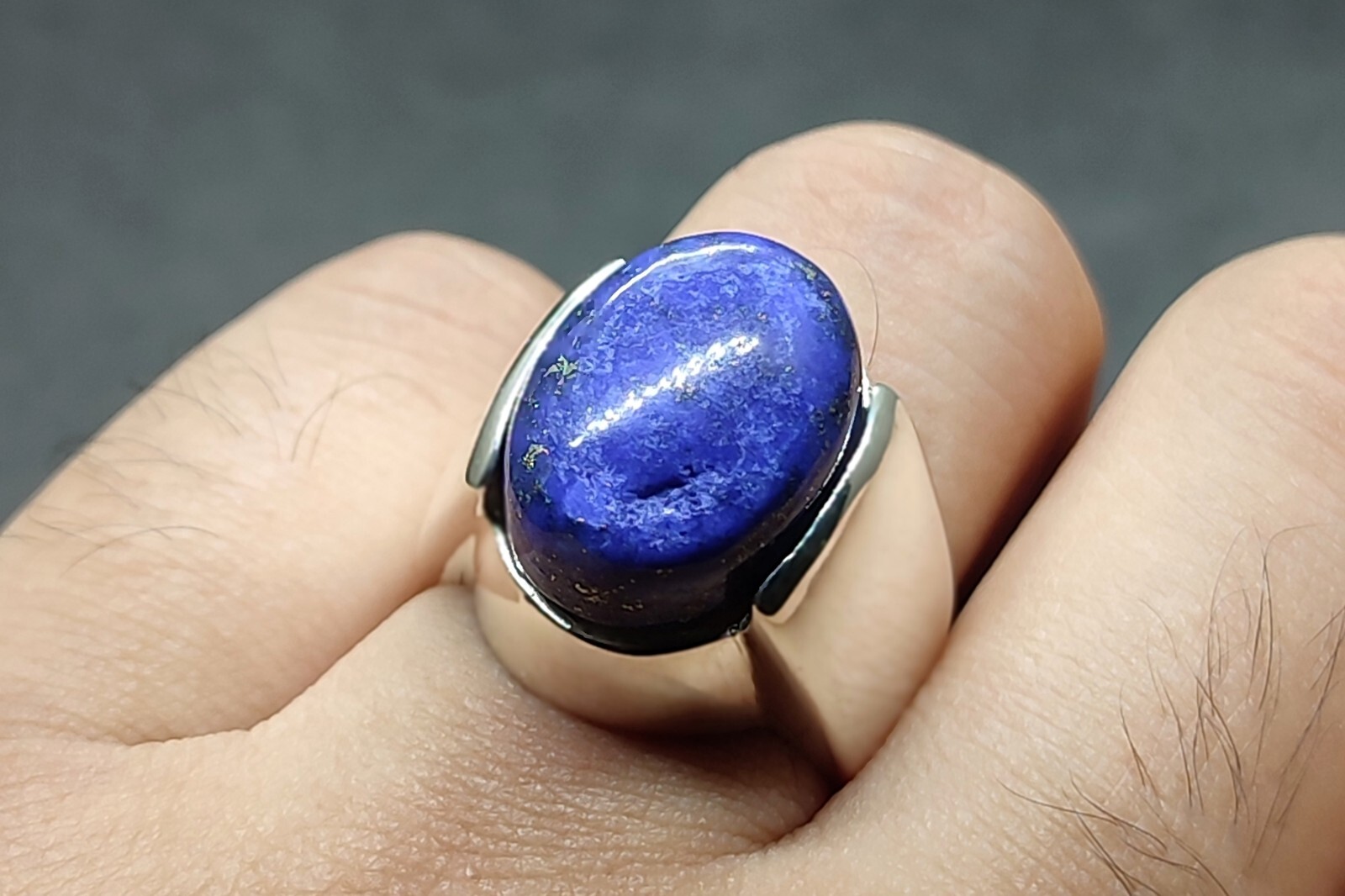 Natural 12 Carat Blue Lapis Lazuli Sterling Silver 925 Handmade Mens Plain Ring