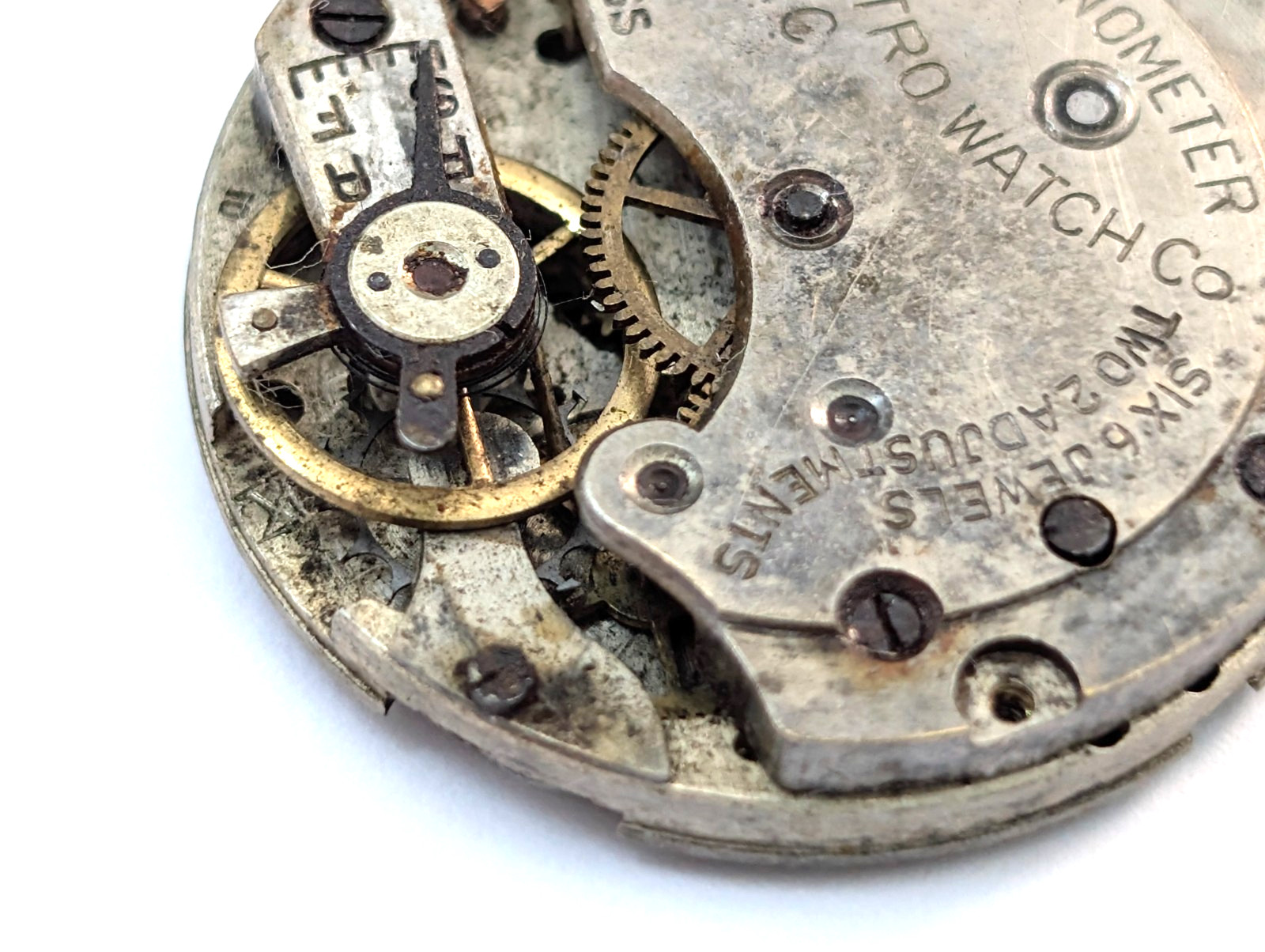 Vintage METRO 11C Chronometer 6j Art Deco 24mm Swiss Watch Movement PARTS REPAIR