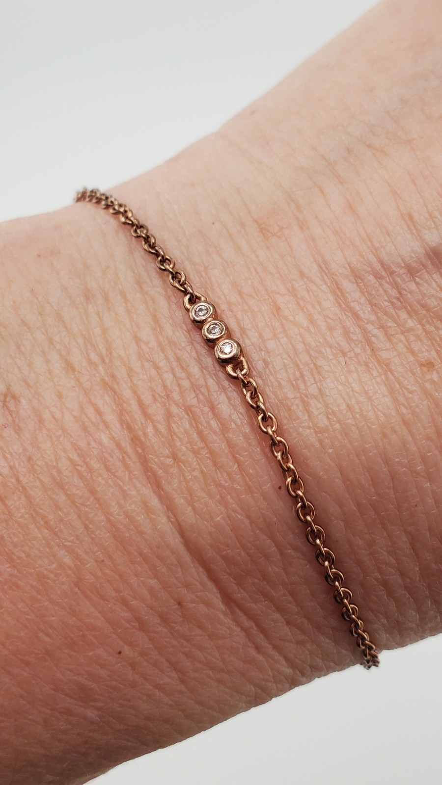 925 SU Slider Bracelet OSFA 9in Sterling Silver Rose Gold Vermeil CZ Bar Dainty