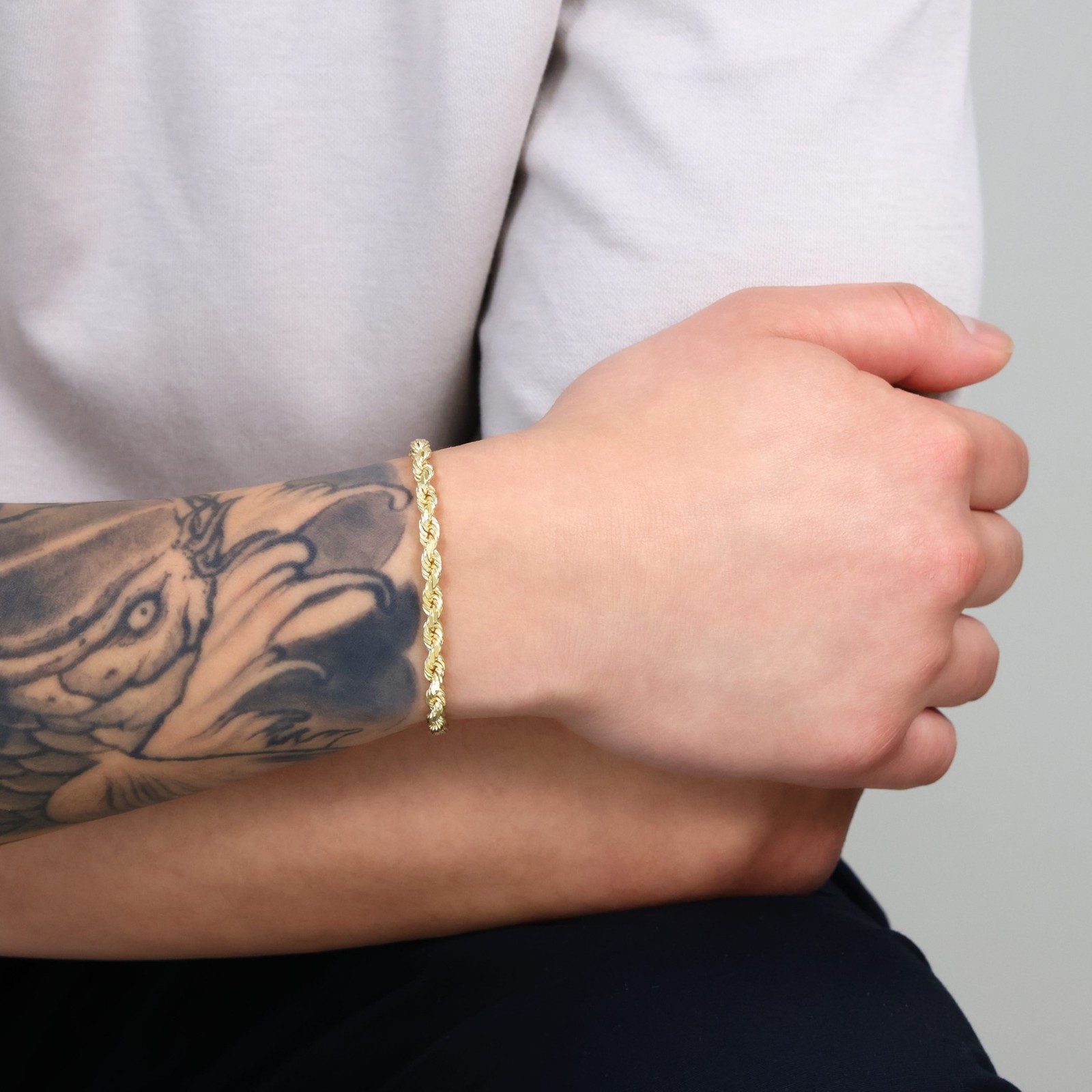 14K Yellow Gold 5mm Diamond Cut Rope Chain Bracelet Men Women 7″ 7.5″ 8″ 8.5″ 9″