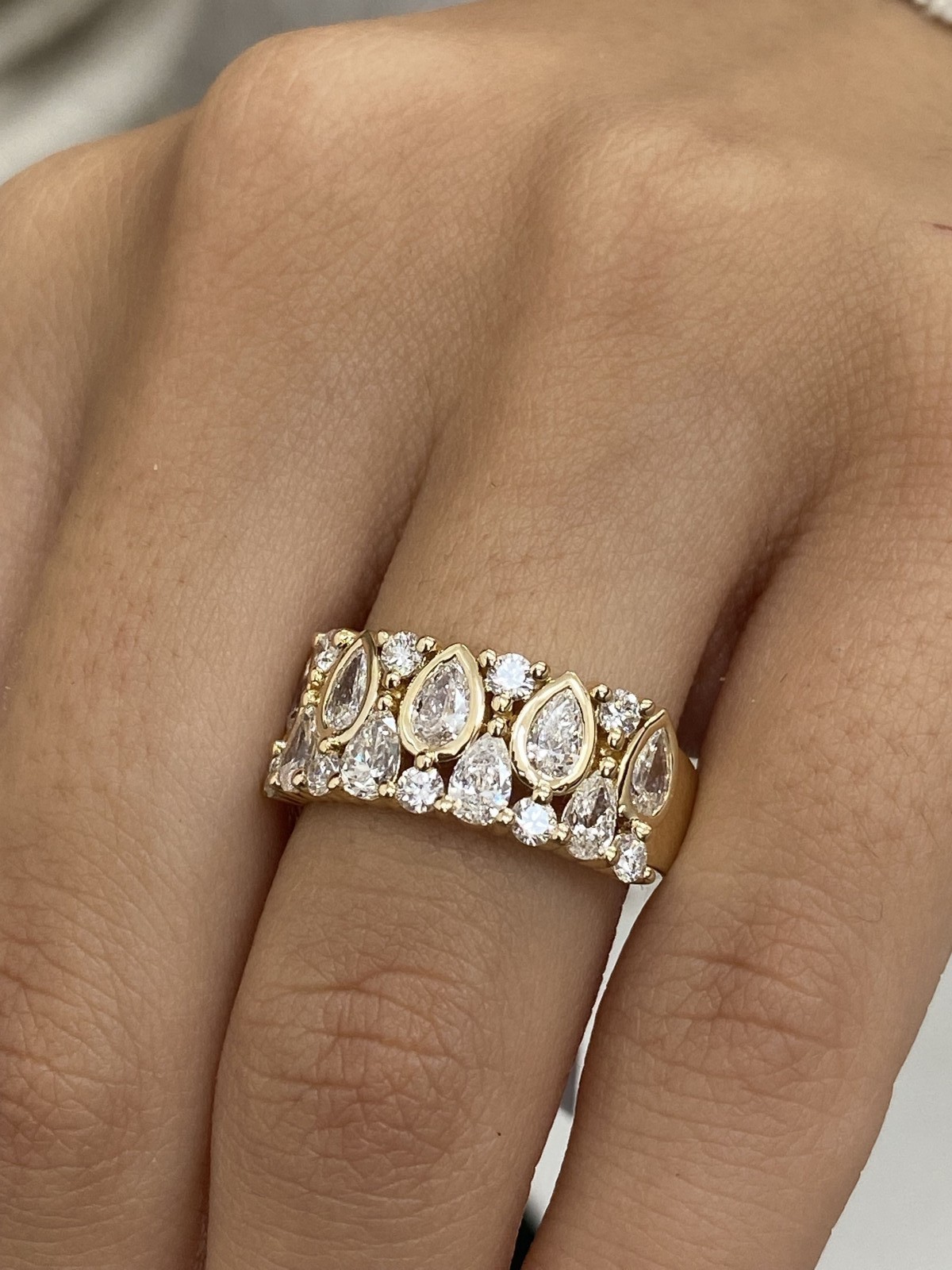 14K Yellow Gold Wide Eternity Ring 1.58ct Round & Pear Lab Grown Diamond EF/VSSI