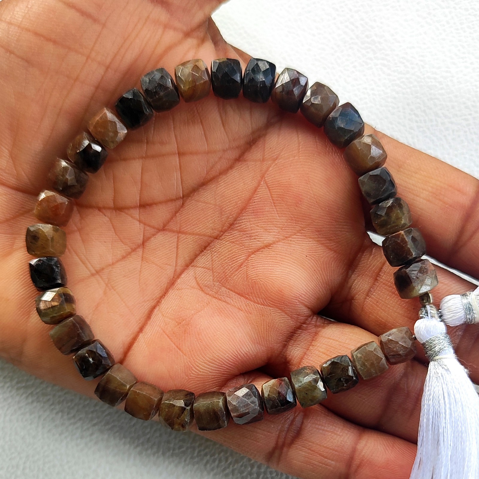 Madagascar Brown Copper Sapphire 6.5mm Faceted Cube Shape Beads 8 Inch Strand