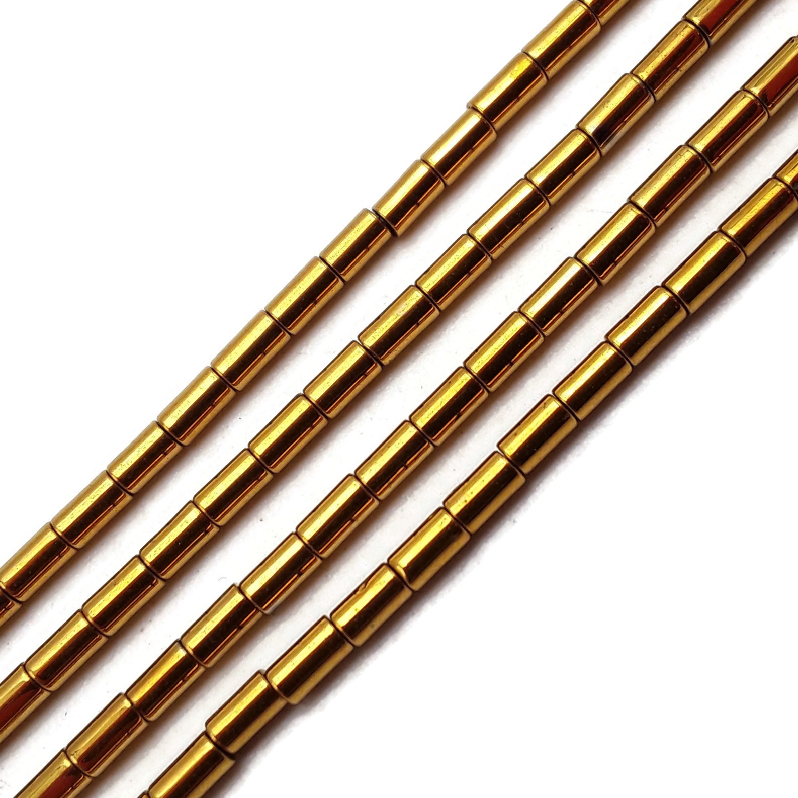 Gold Plated Hematite Smooth Round Tube Beads 3x5mm 15.5″ Strand (Gold)