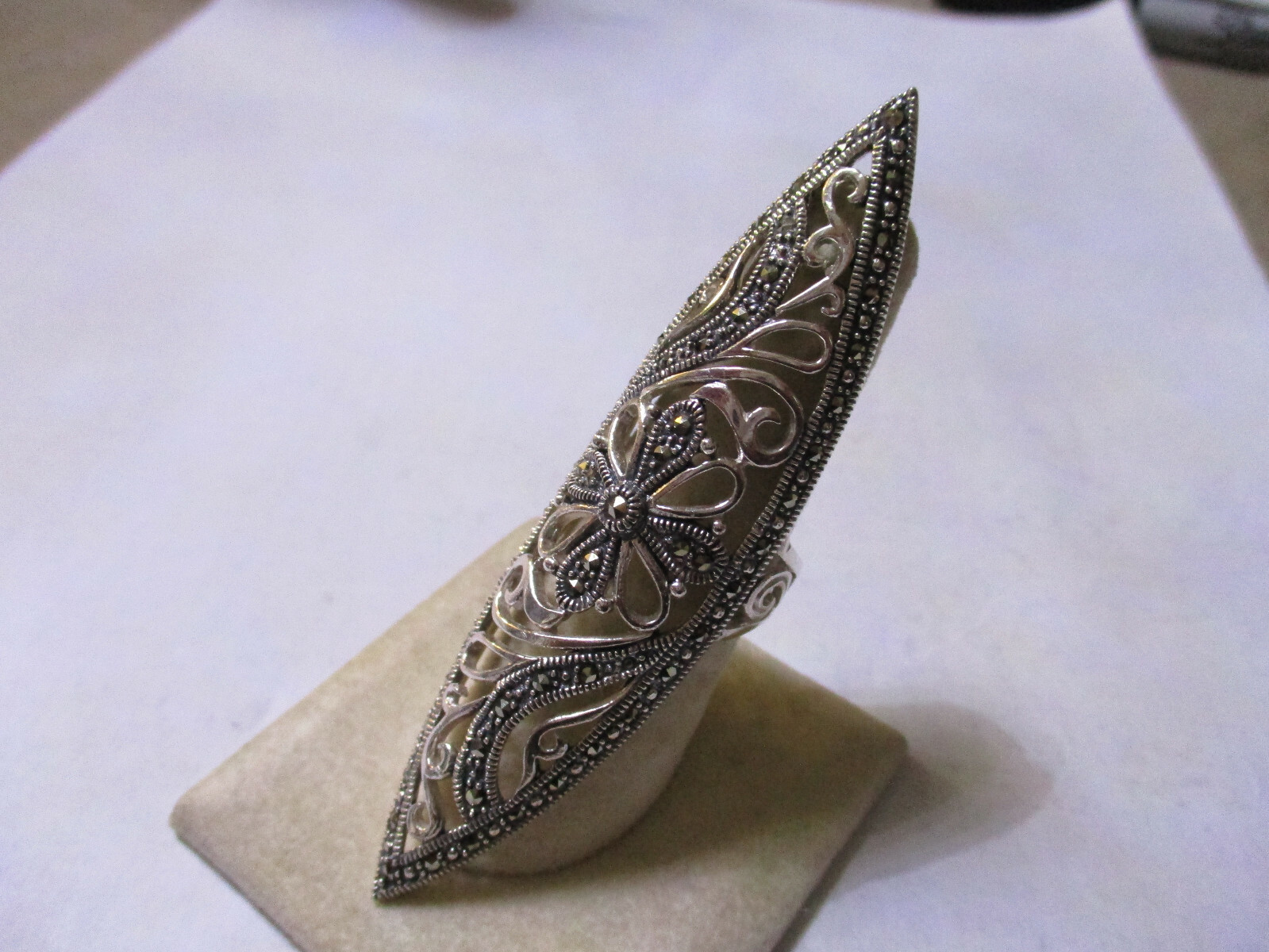 Huge Sterling Silver Ring for Woman Vintage look new style 3 inches long size 7