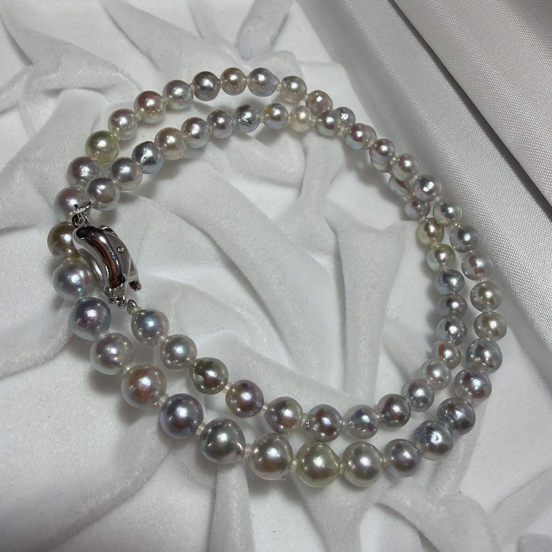 Akoya Pearl Necklace Bracelet 5.0-5.8mm 40cm Blue Gray Excellent JAPAN