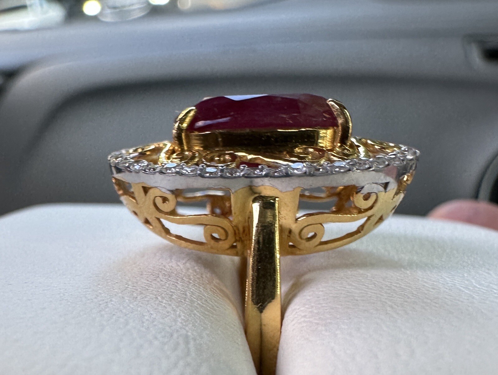 A Custom Handmade Certified 6.29cts Natural MogokRuby & Diamonds 14k y gold ring