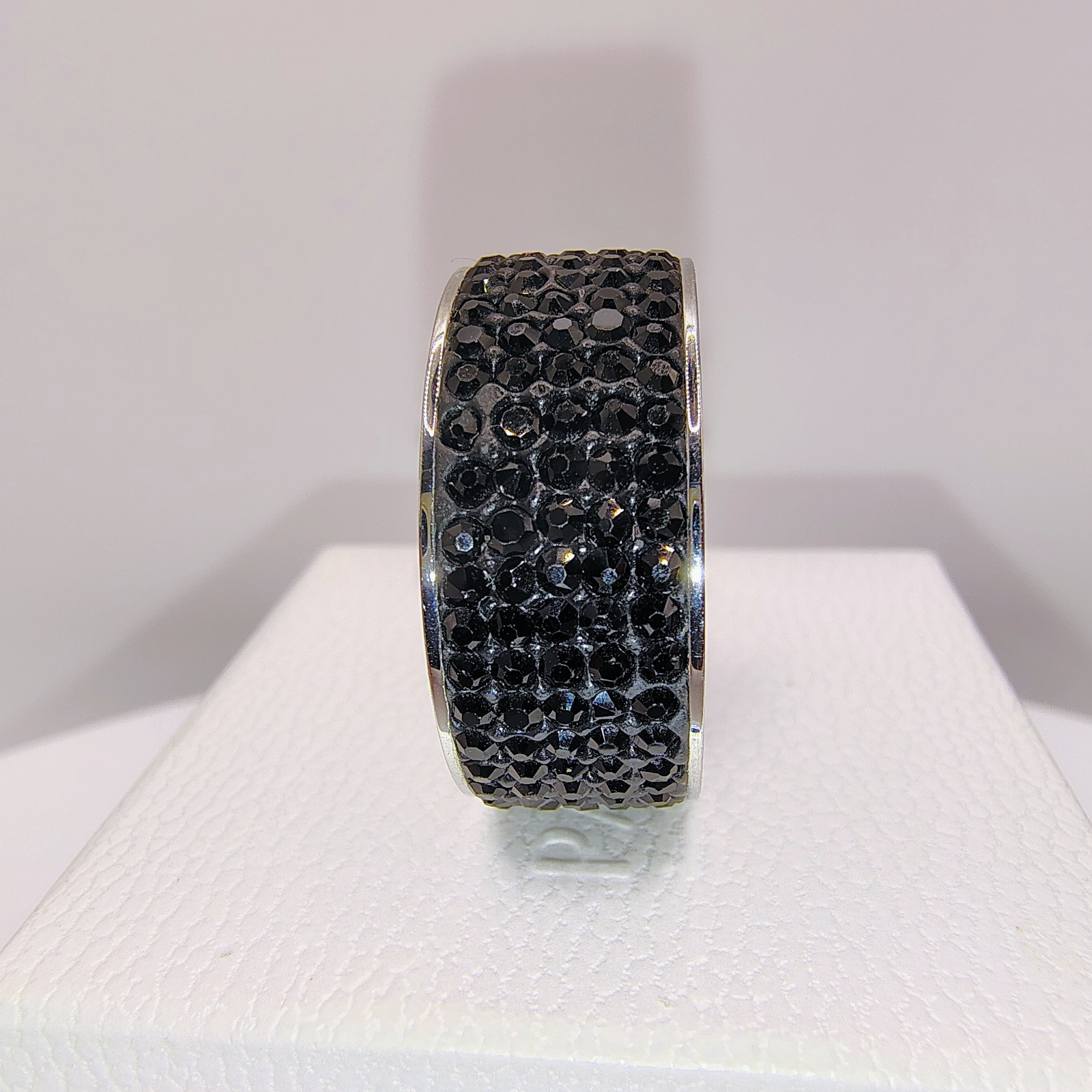 Black Crystal Pave Stainless Steel Band Ring Wide Sparkle Fashion Size 10.5