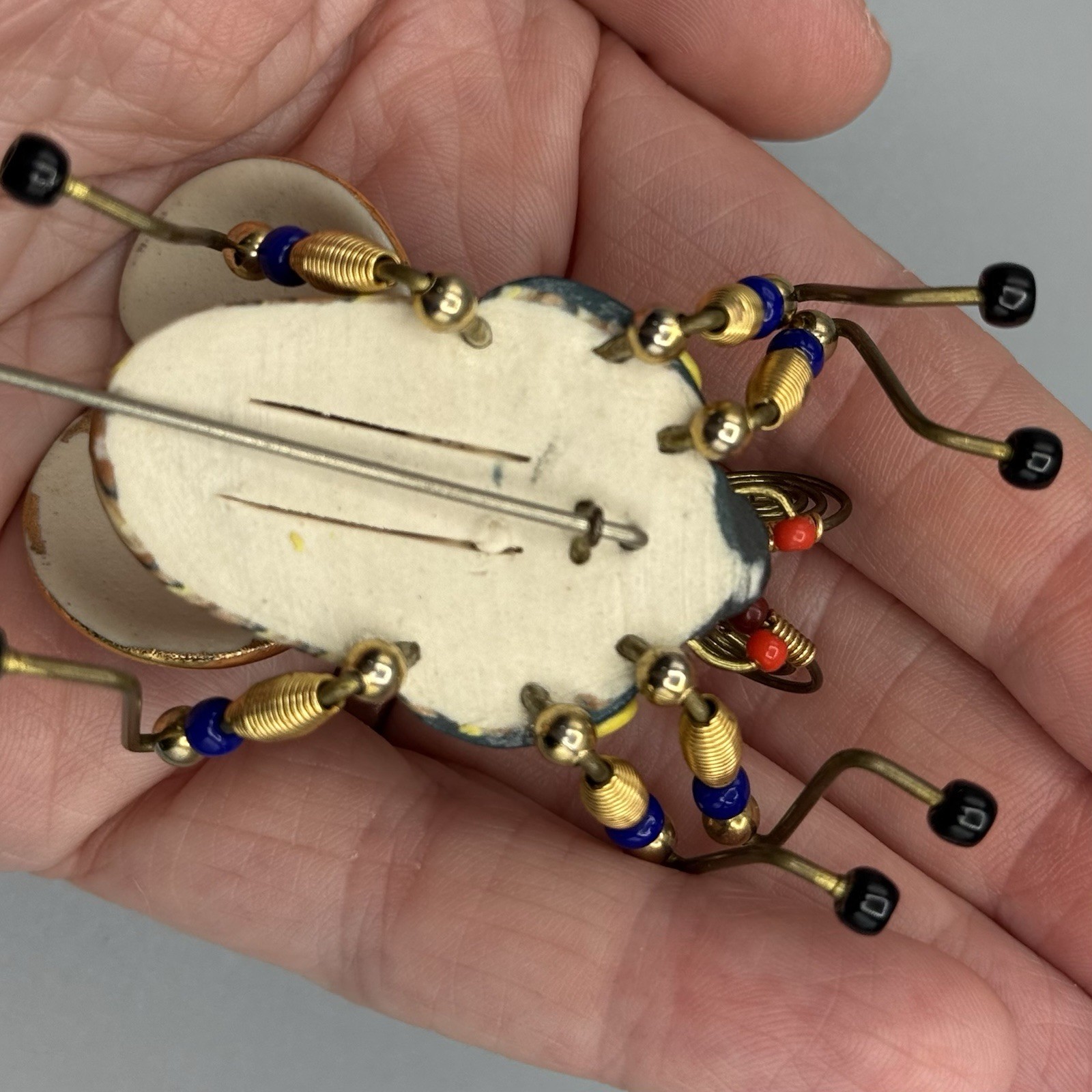 Cynthia Chuang Jewelry 10 Bee Beetle Pin 3″ Porcelain Glass Metal Whimsy Unique