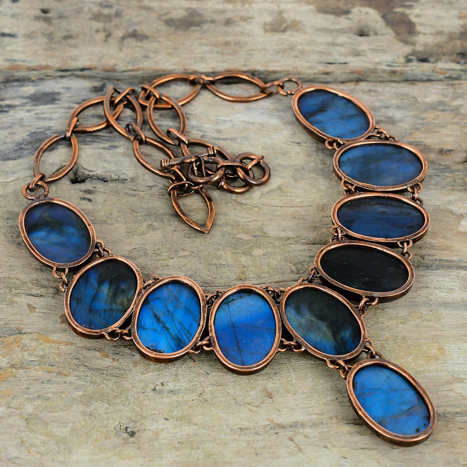 Labradorite Copper Sister Gift Electroformed Chain Adjustable Necklace 18.0″