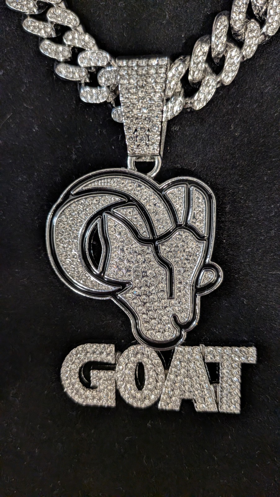 Iced Out RAM Head GOAT Pendant & Cuban Chain Set – Silver Plated – CZ Stones