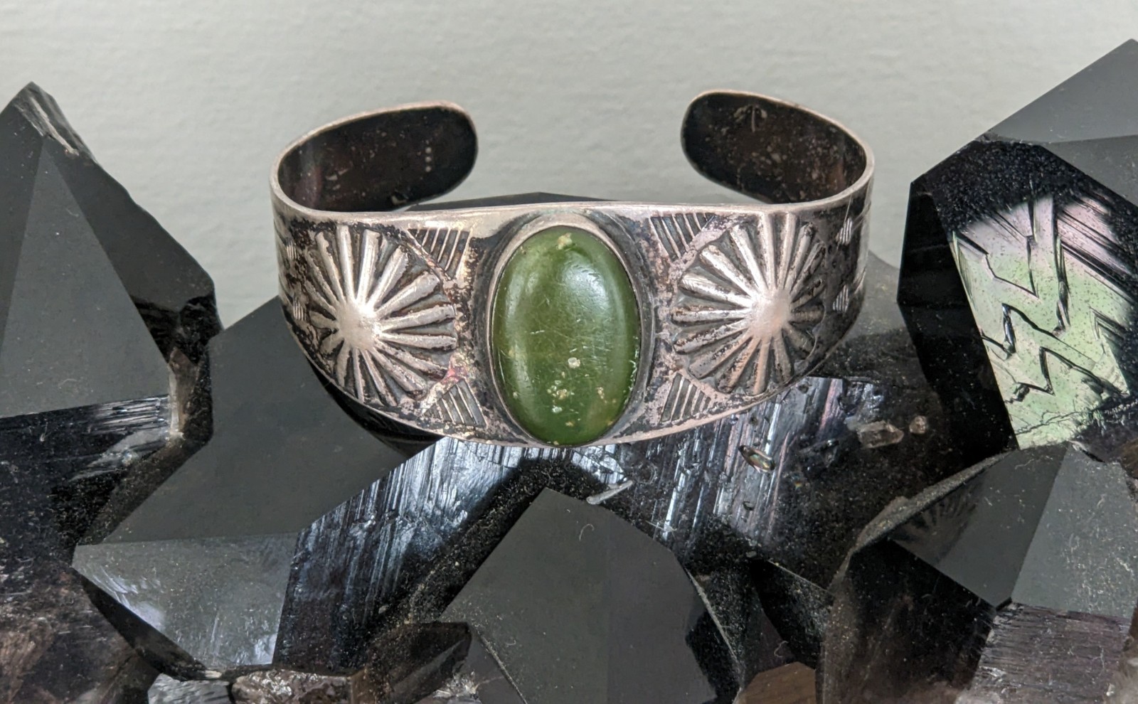 Fred Harvey Era Navajo Stamped Silver Cuff Bracelet