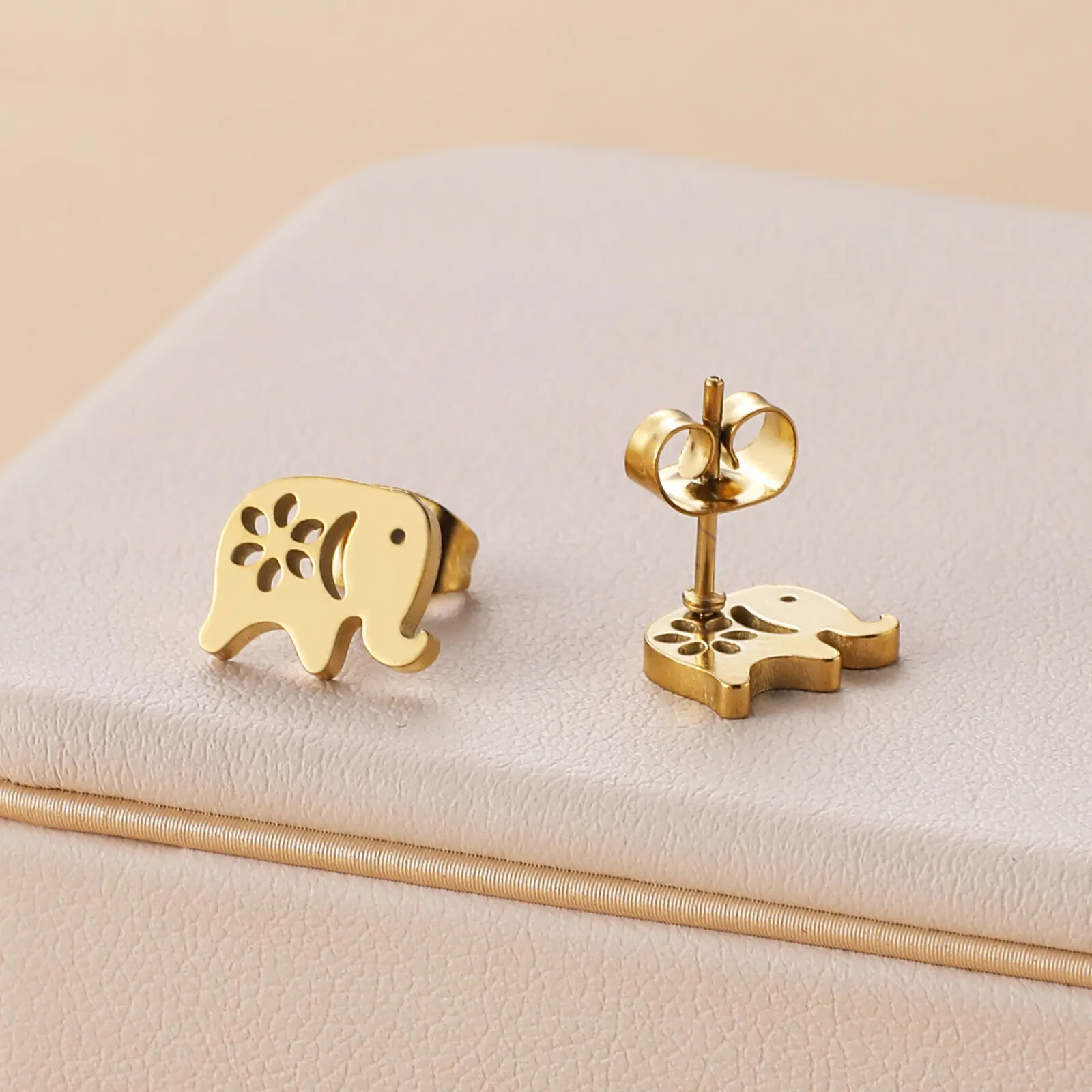 14K Gold Plated Elephant Stud Earrings – Dainty Stainless Steel for All Ages