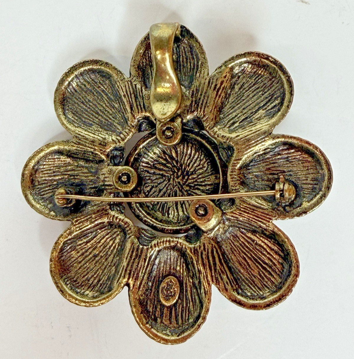 Premier Designs Floral Convertible Pendant Brooch white Marbled Cabochons Gold