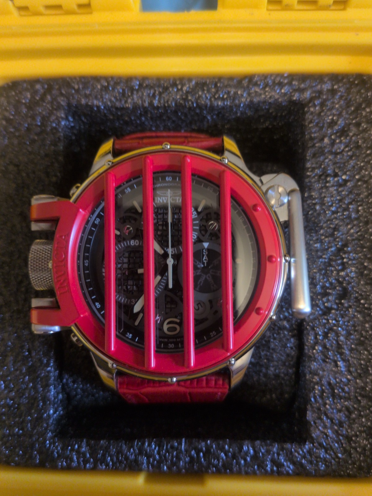 Invicta Russian Diver CROSSBAR Quartz Chrono Red/Silver Grey Dial 52mm Mens NEW