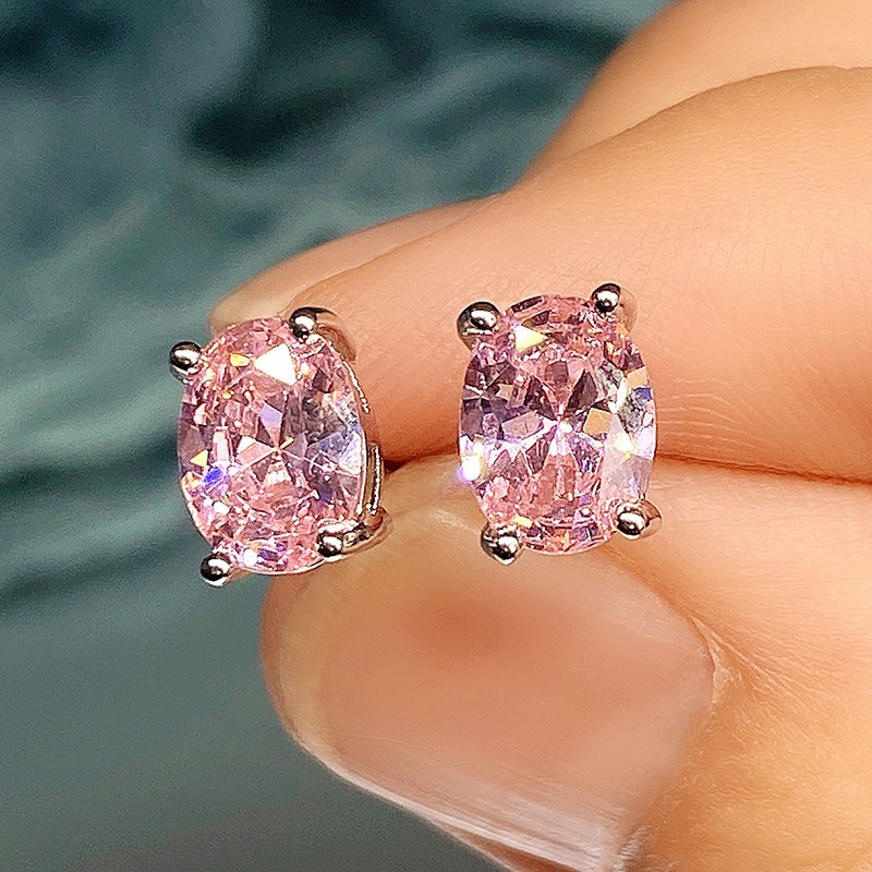 Simple Stud Earrings with Oval CZ for Lady Daily Wear Ear Accessories