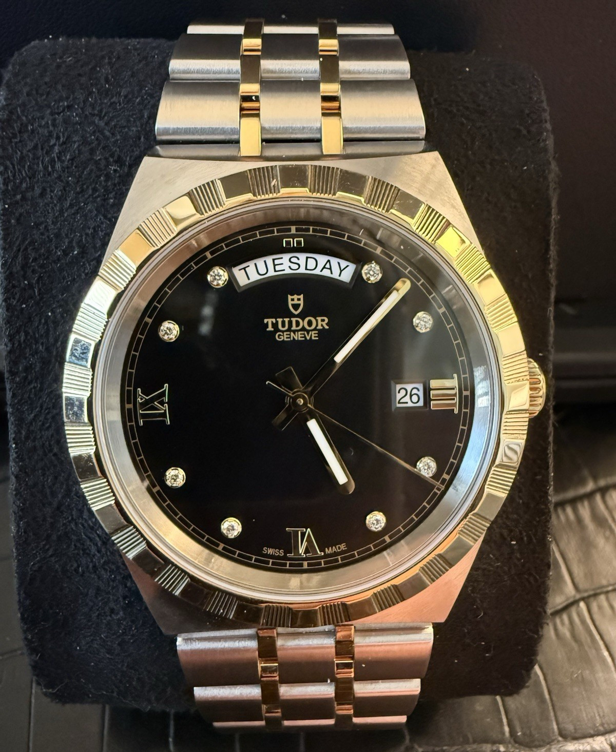 TUDOR Royal Auto Day/Date Black Diamond Dial Two-Tone Bracelet 41mm full kit B&P