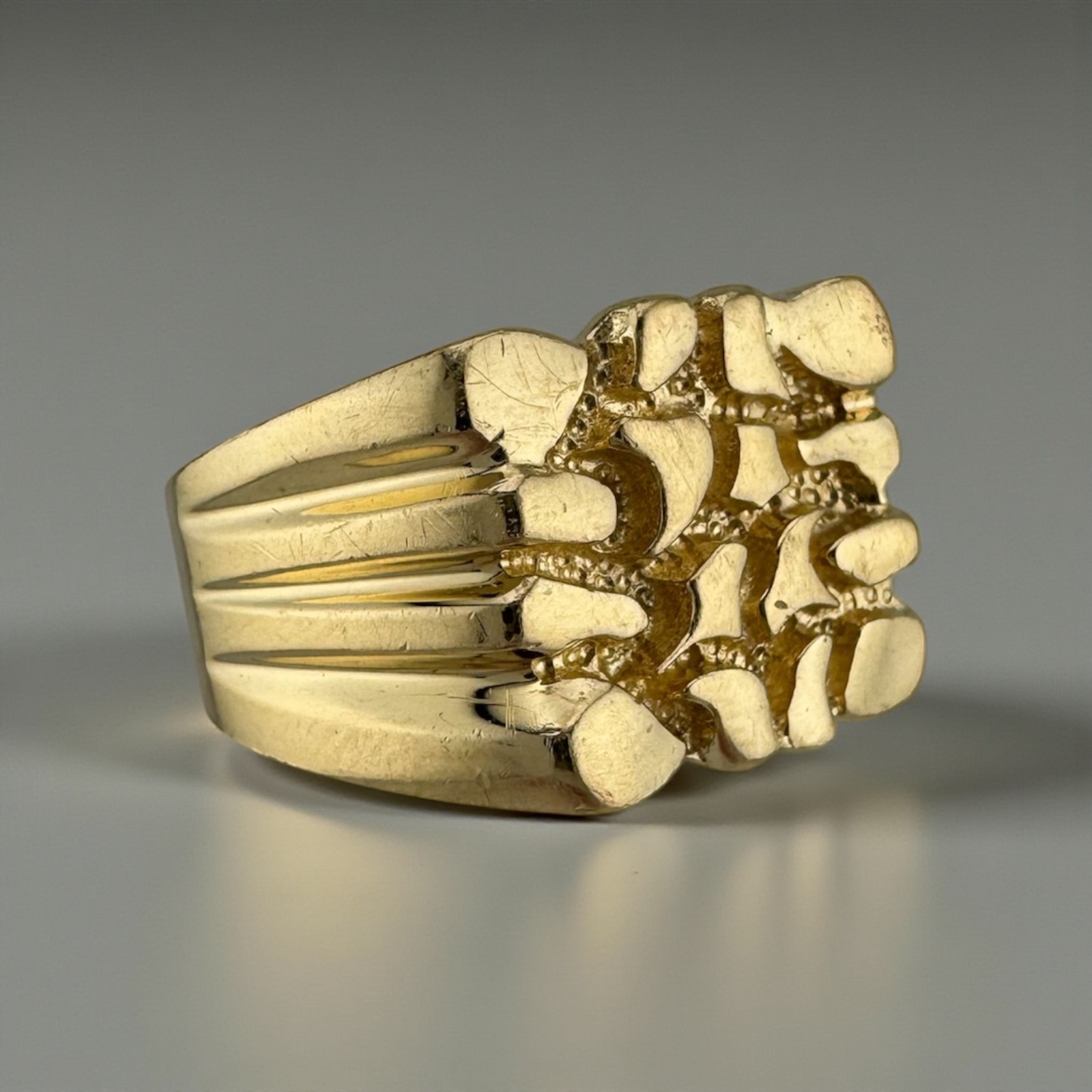 Vintage 14K Yellow Gold Nugget Ring 7.8g Size 9 13.55mm Wide