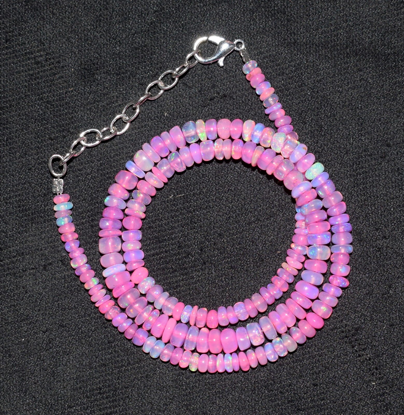 16″Natural Ethiopian Opal Wello Fire Opal Gemstone Bead Necklace