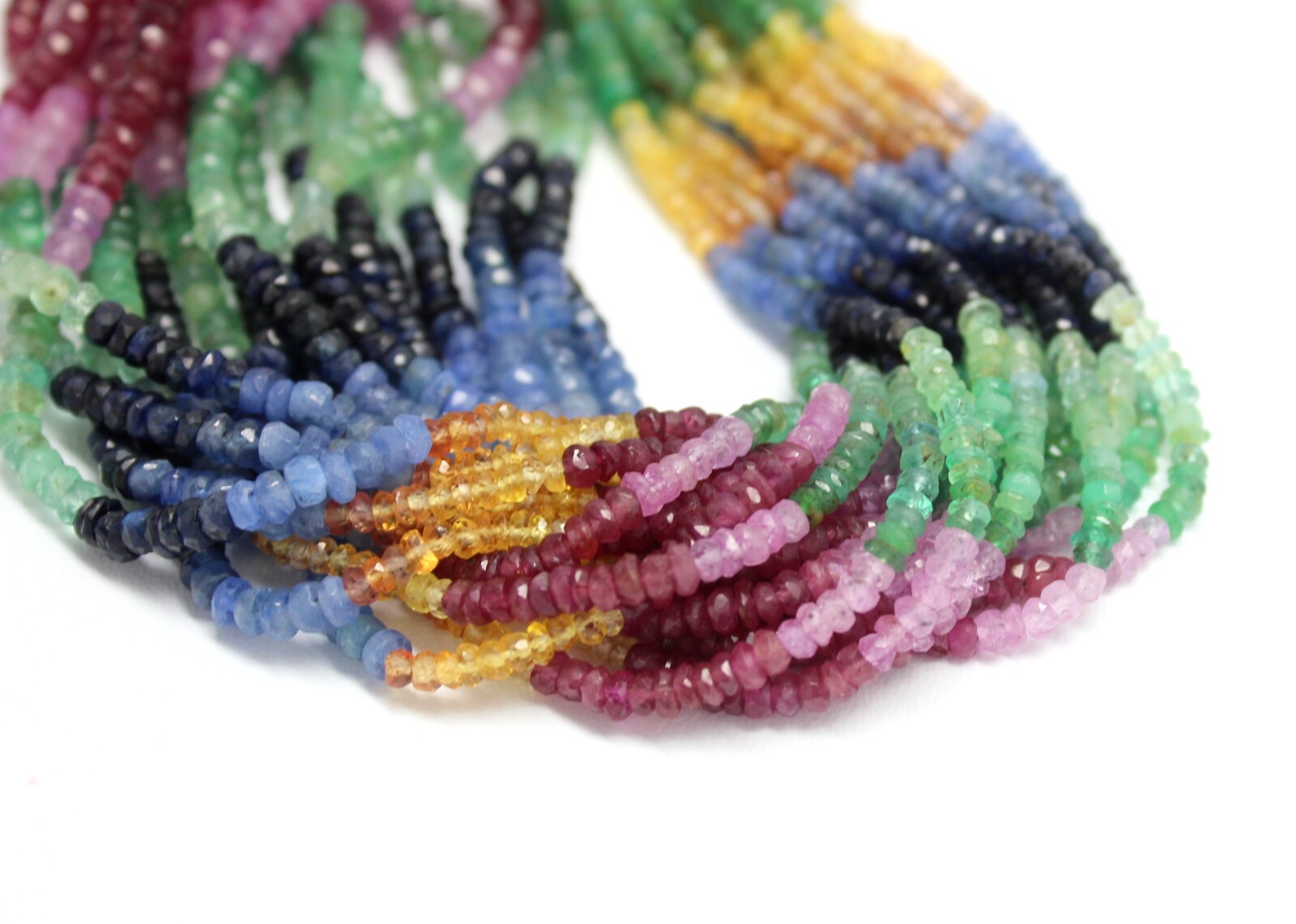 AAA Multi Precious Faceted Rondelle Beads | Ruby, Emerald, Yellow Sapphire 3/4mm