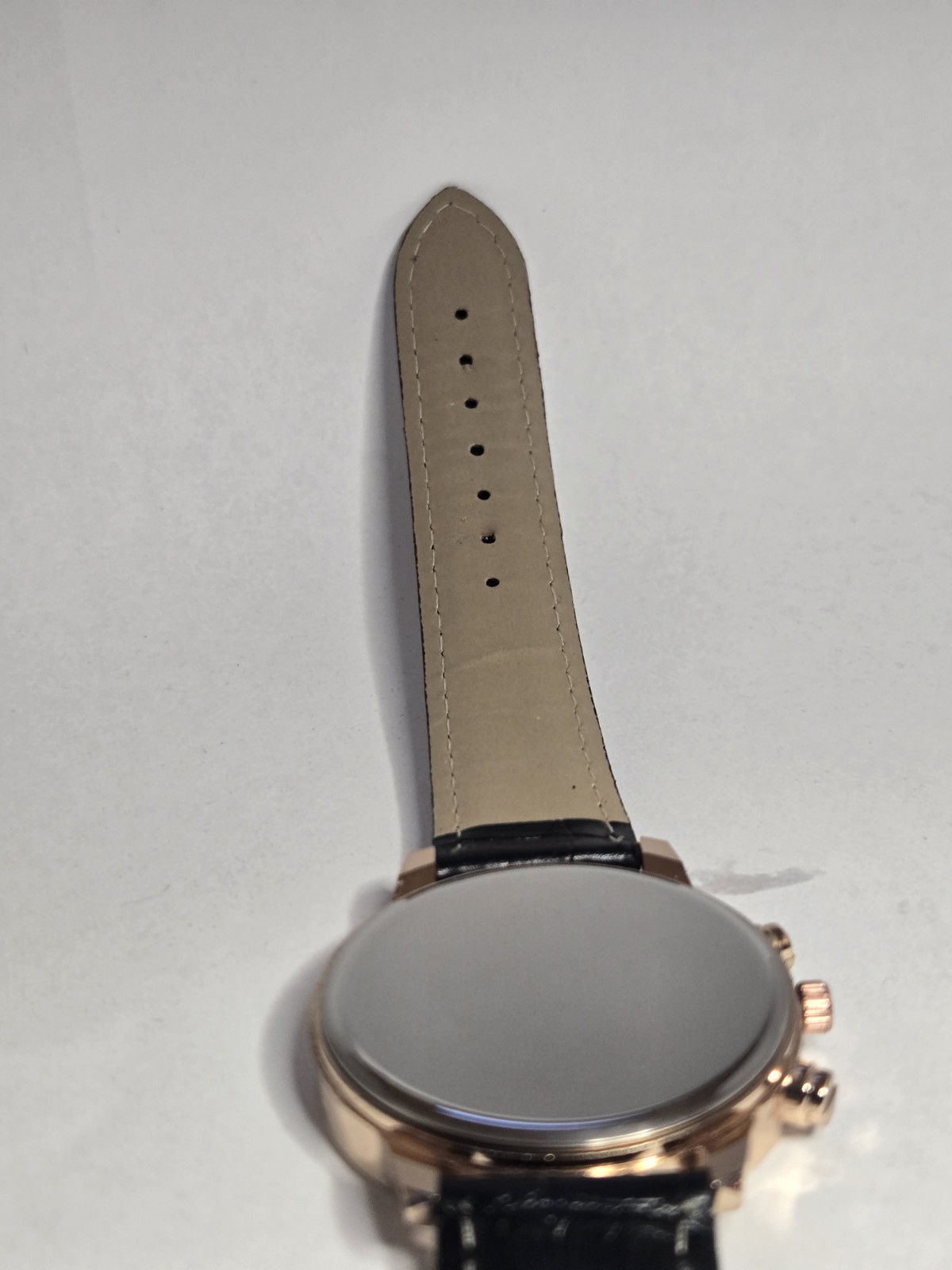 Geneva Men’s Quartz Analog Dress Watch Black Dial Rose Gold Case Leather Strap