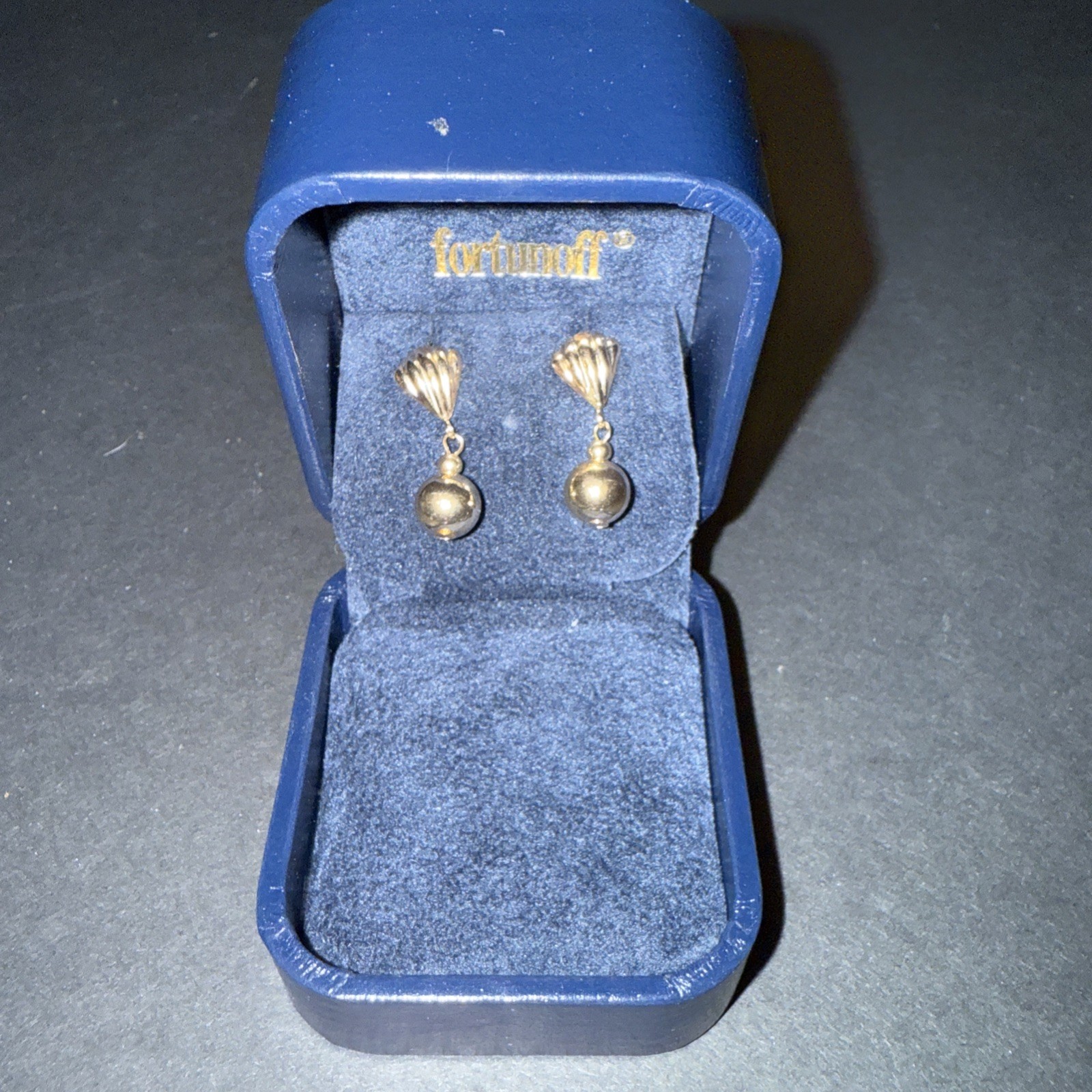 Vintage FORTUNOFF 14K Gold Drop Ball DANGLE Post Back Earrings 1.2g