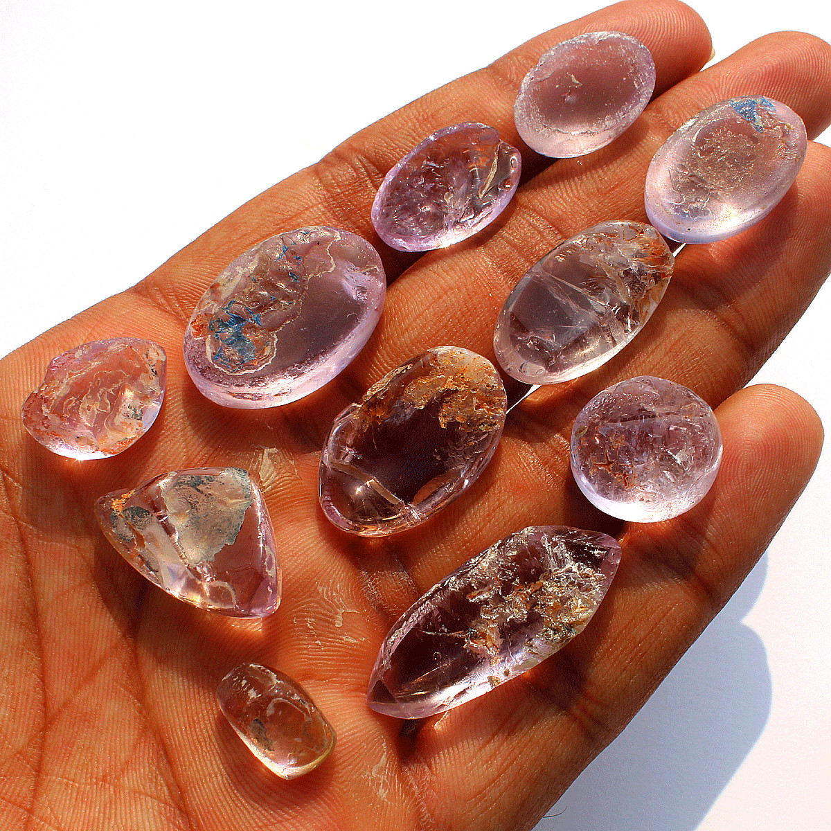 11 Pcs Natural Amethyst Quartz With Matrix 14.1mm-31.8mm Cabochon Gemstones Lot