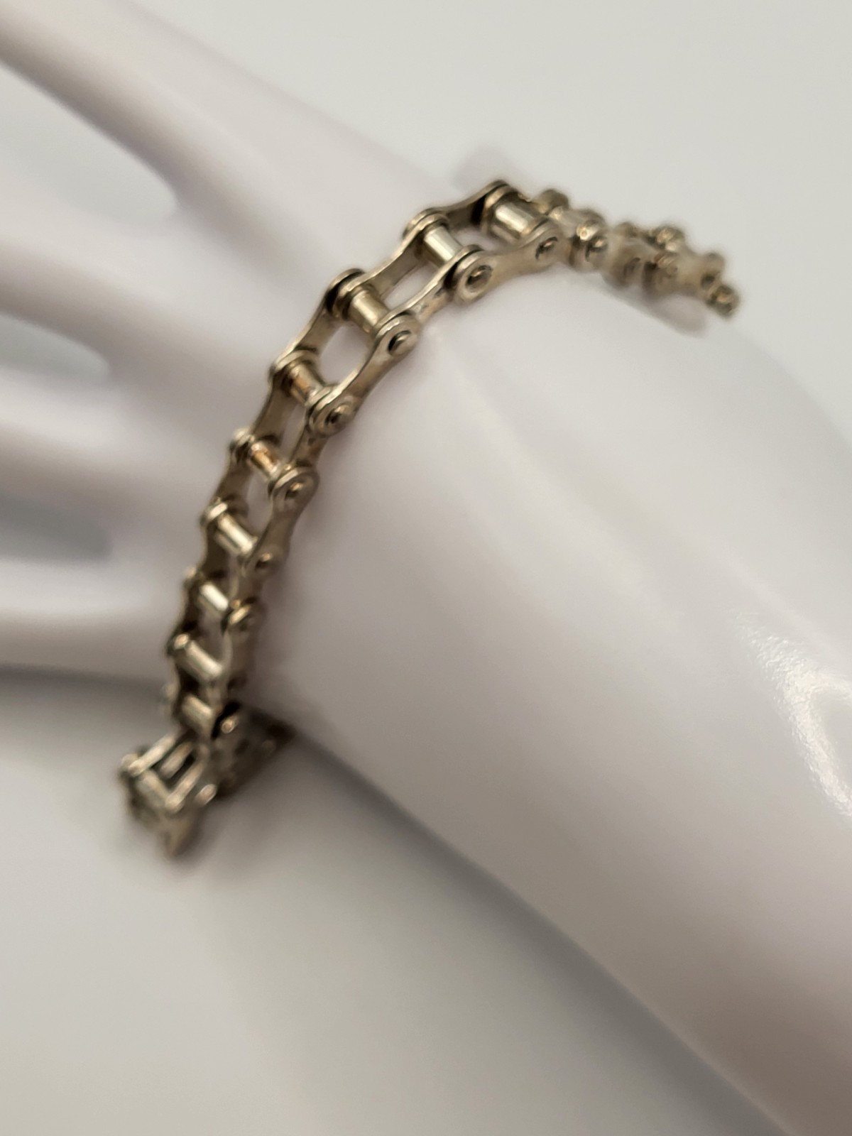 Men’s Signed PGDA 925 Sterling Silver Bike Chain Bracelet 8″