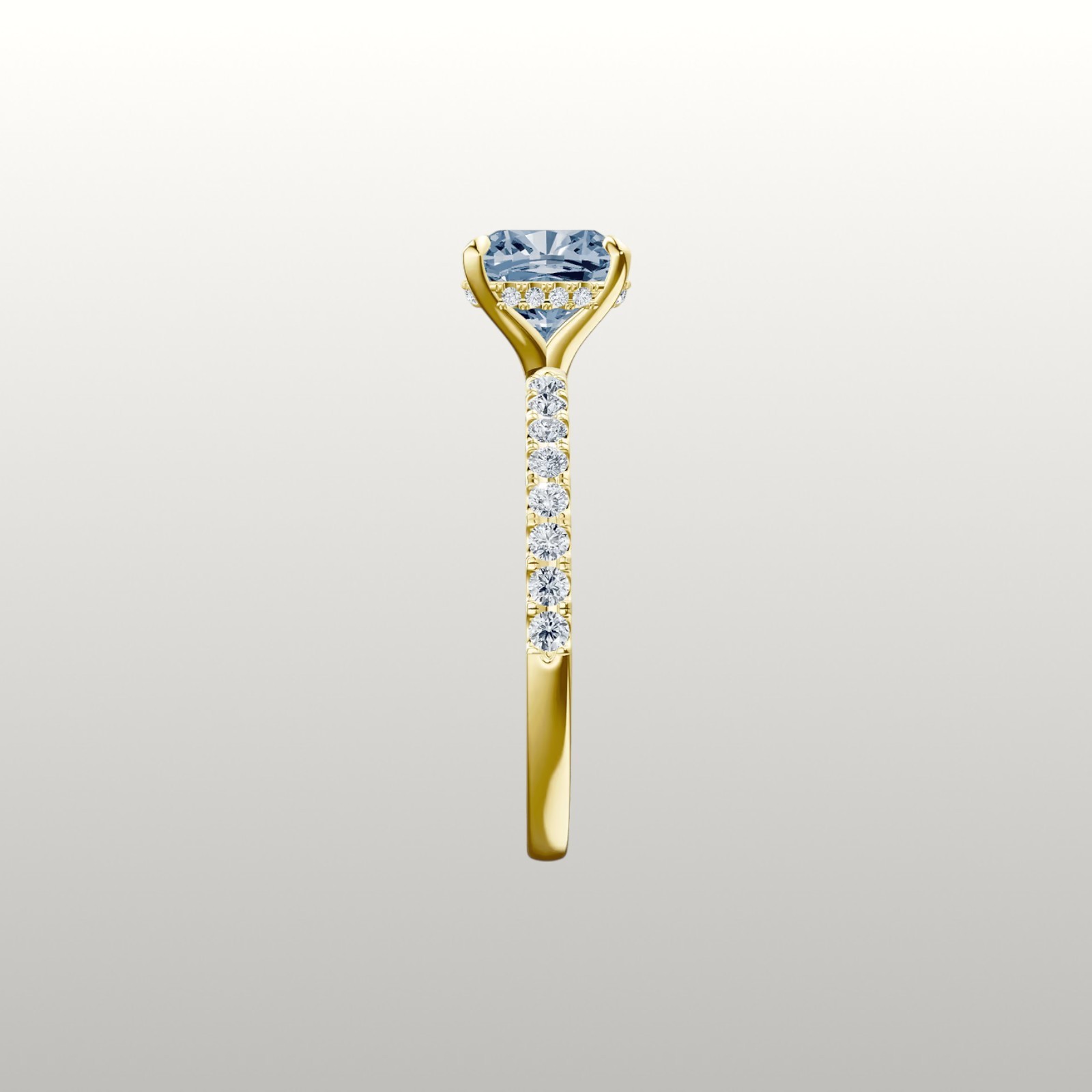 2.75 Ct Cushion Cut IGI Lab Grown Fancy Vivid Blue Diamond Ring 14k Yellow Gold