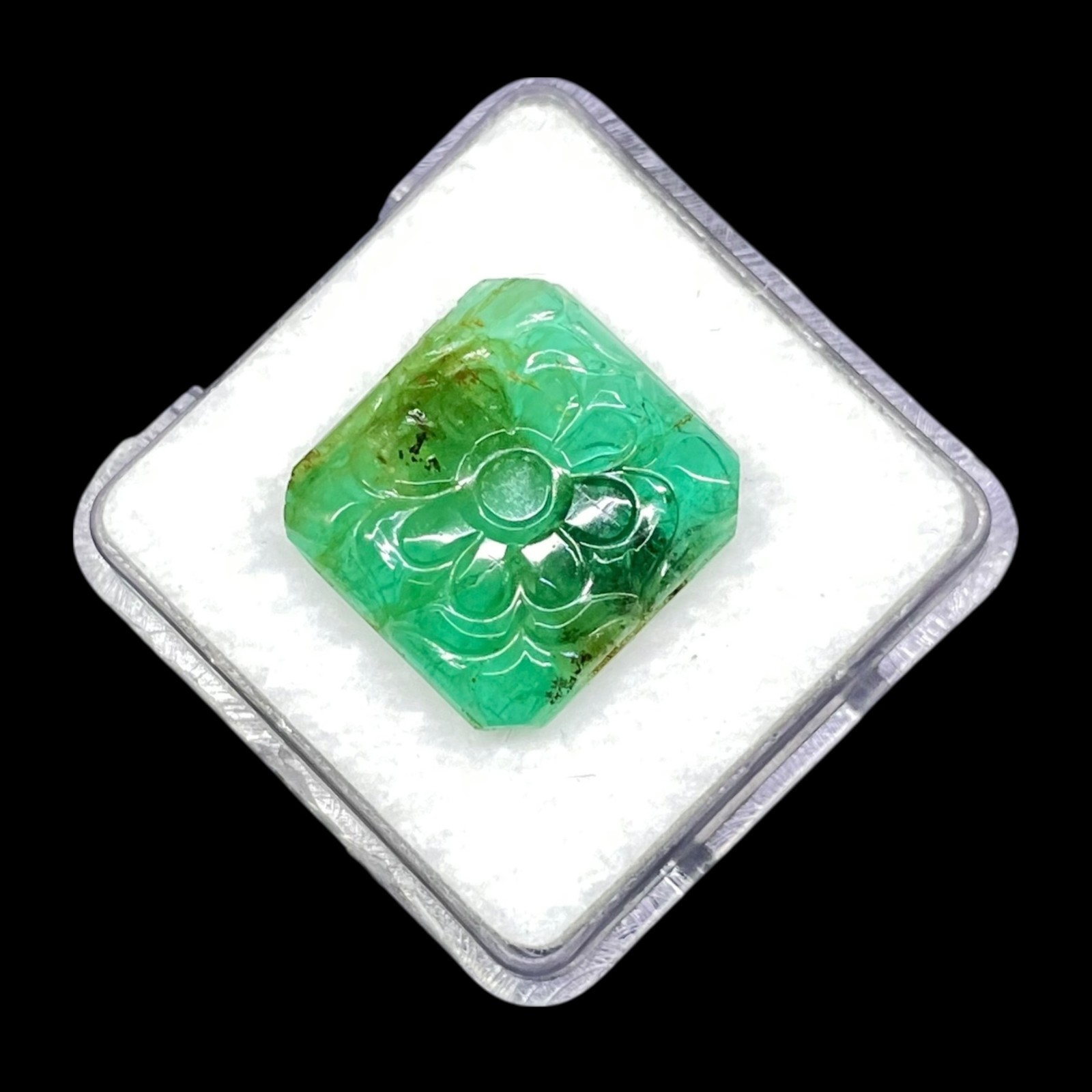 6.70 Cts Natural Zambian Emerald 14×13.7mm Rich Green Carved Untreated Gemstone