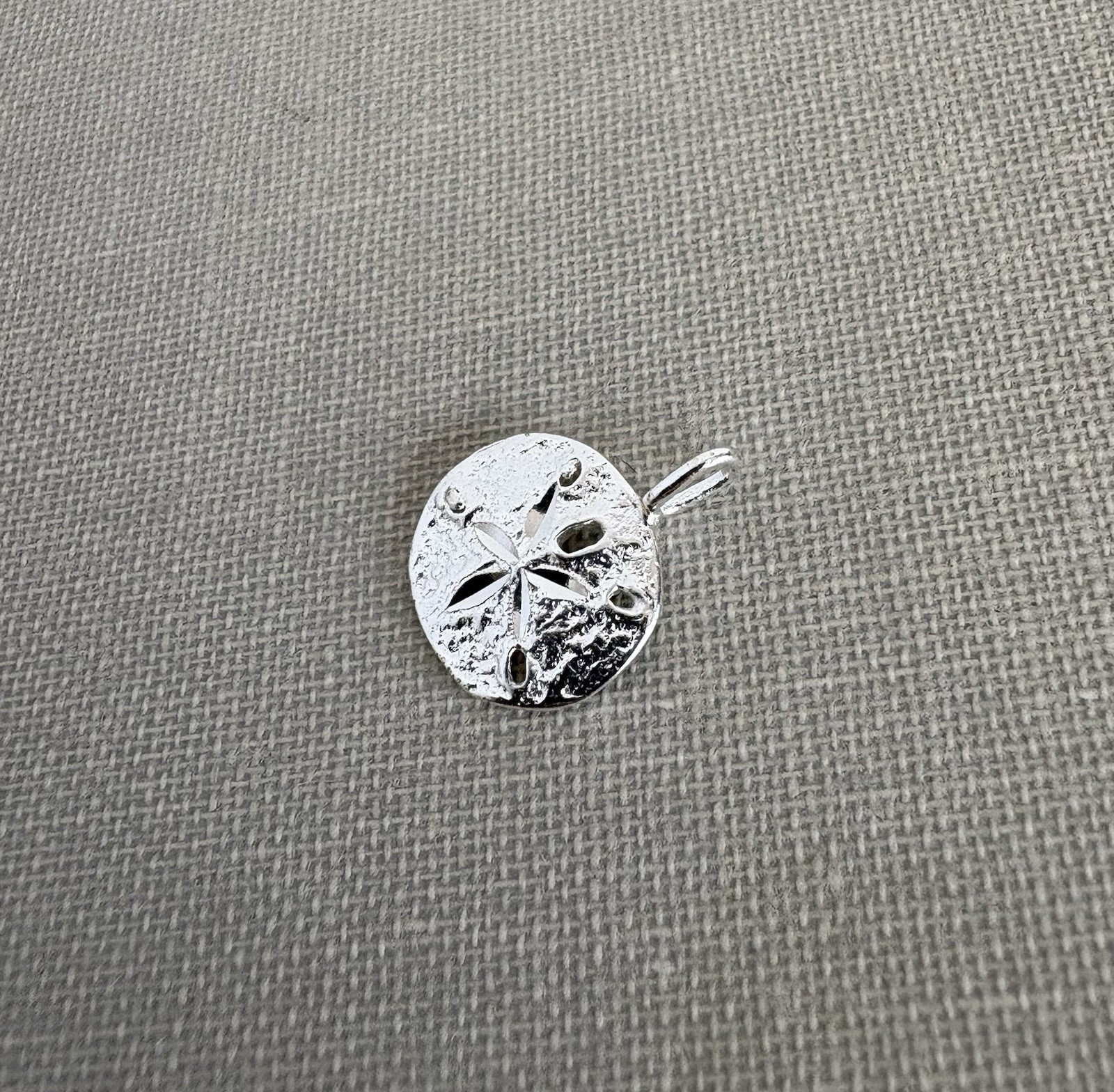 Vintage 14K White Gold Sand Dollar Charm Textured Ocean Beach Pendant