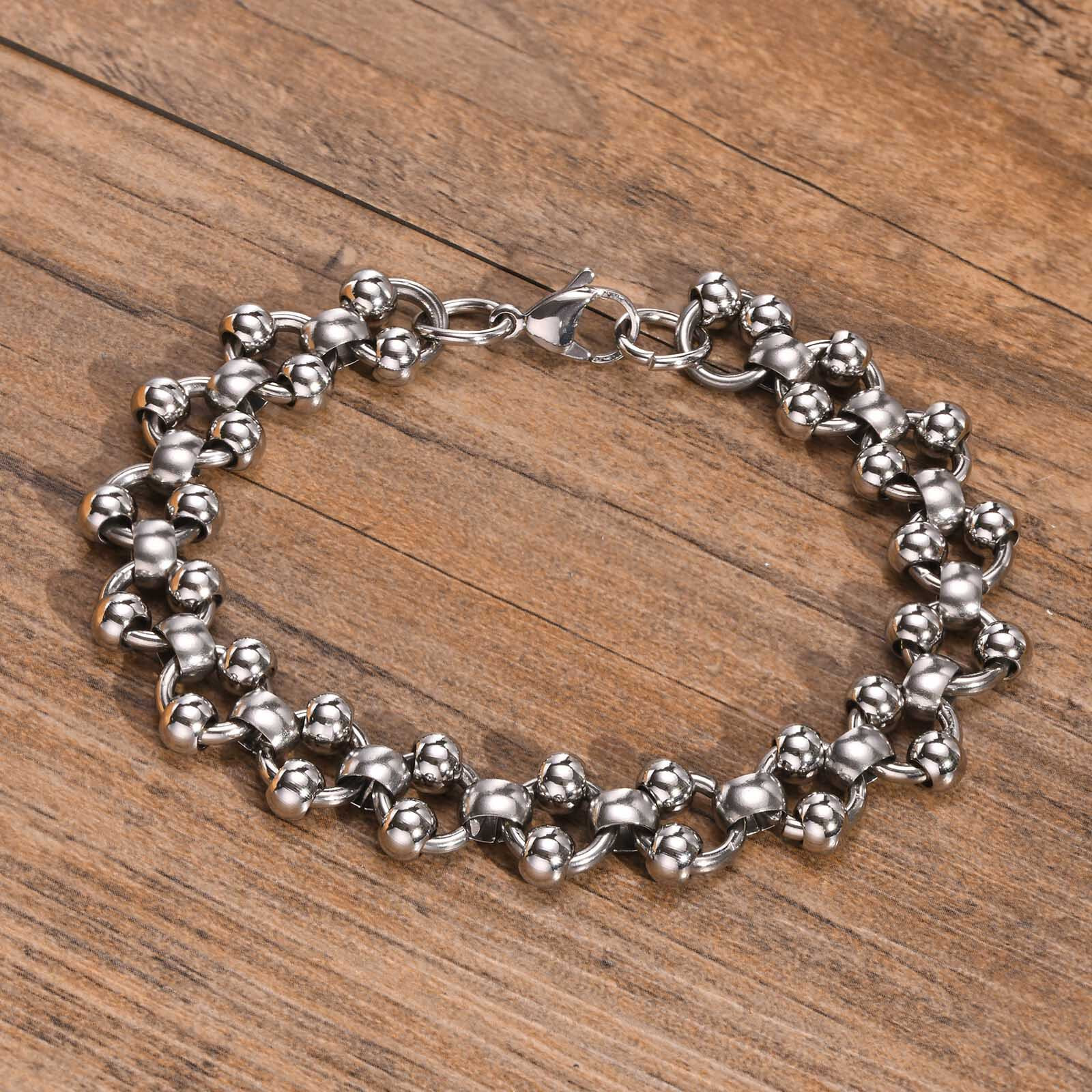 Stainless steel Fashion Rolo Chain Ball Bracelet For Mens Women 13.5mm 8.86”