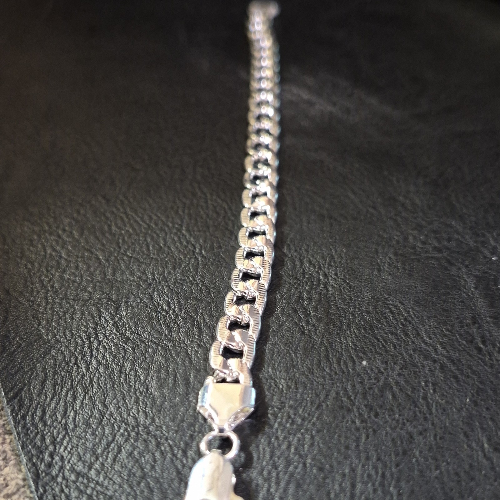 925 Sterling Silver Curb Link Chain Bracelet, Lobster Clasp, Signed, Silver