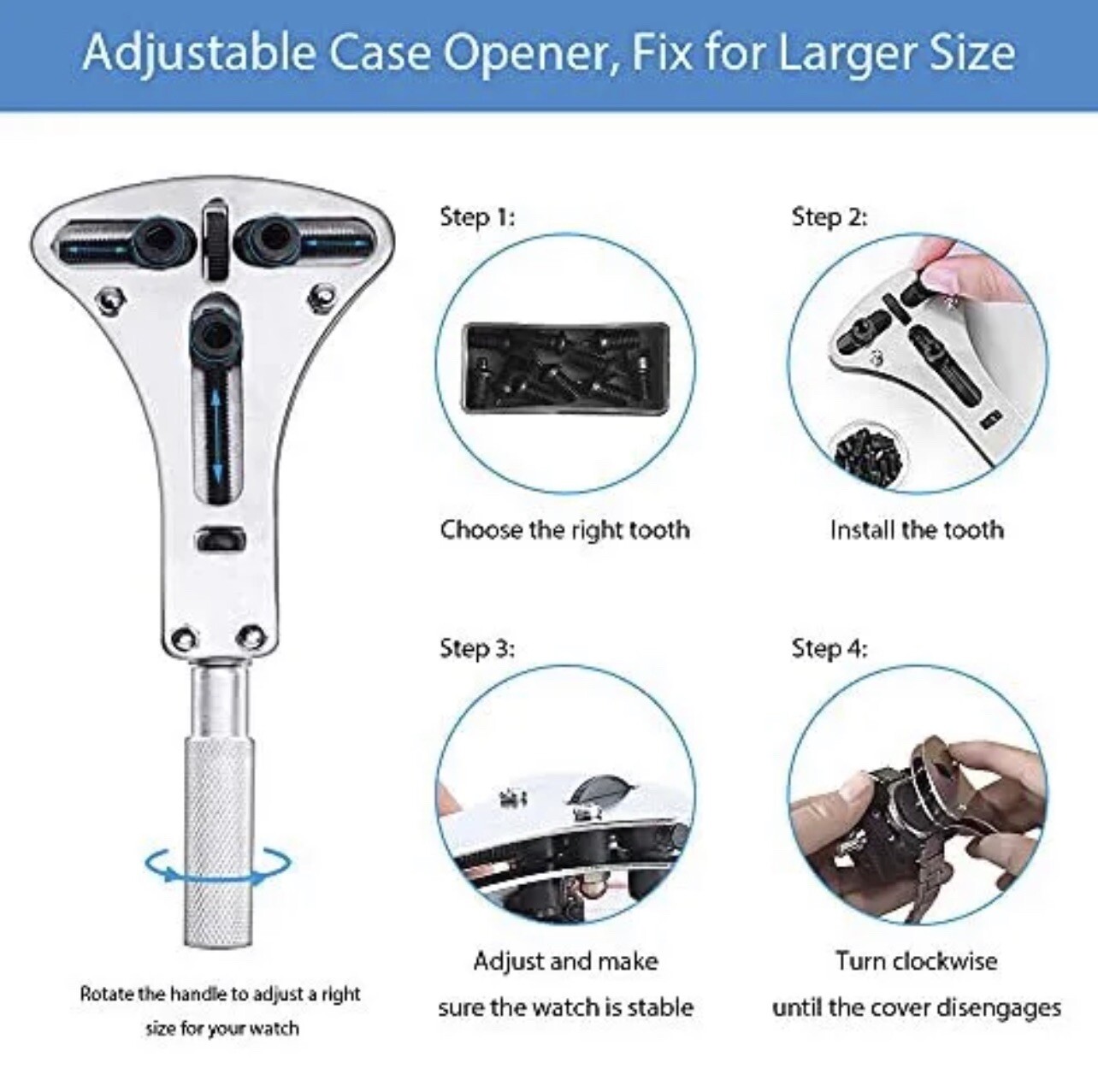 Watch Back Cover Case Opener Remover Battery Change Watchmaker Repair Tool Kit U